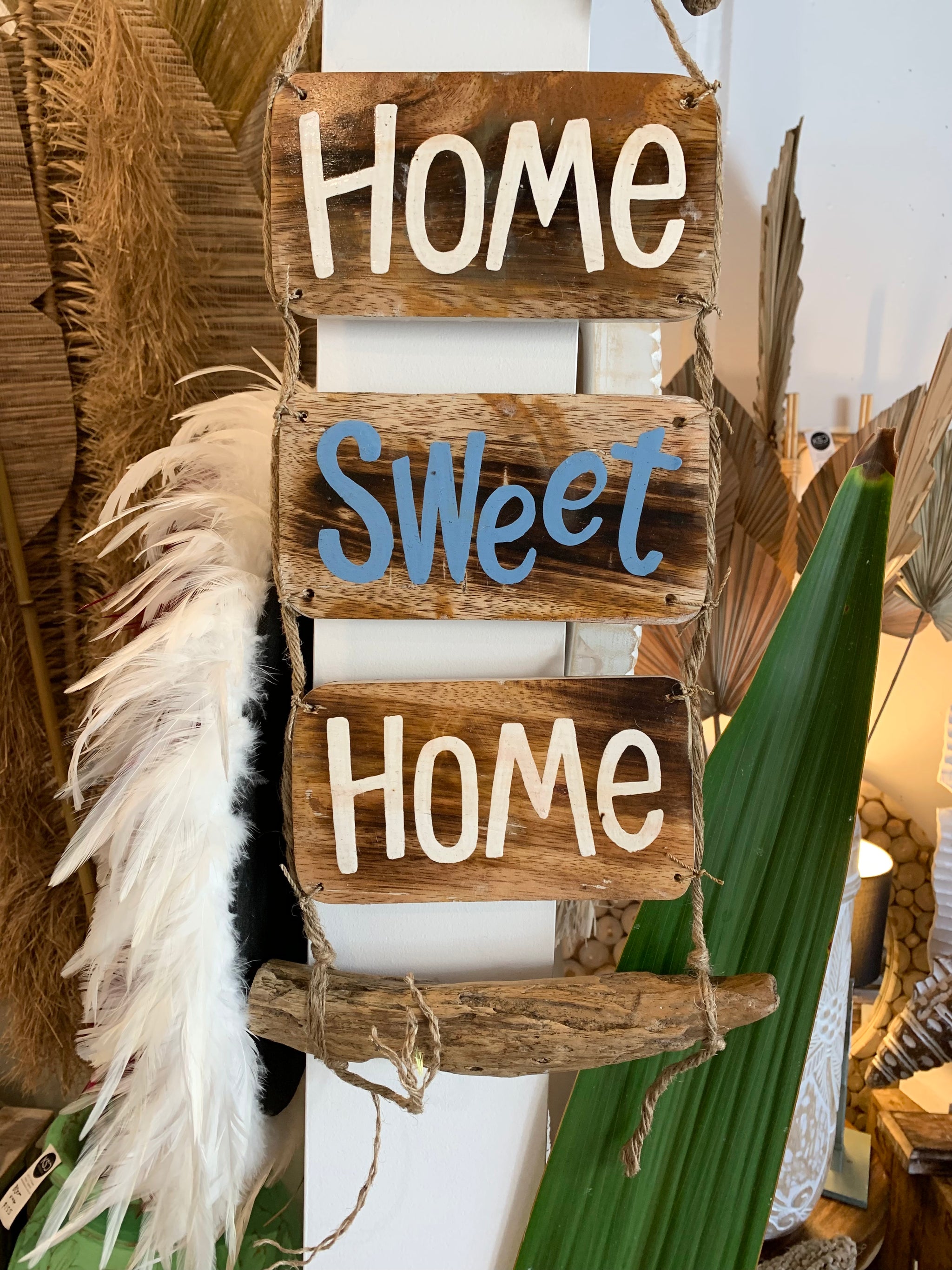 Home Sweet Home timber hanging sign. - Bali Beach Beyond