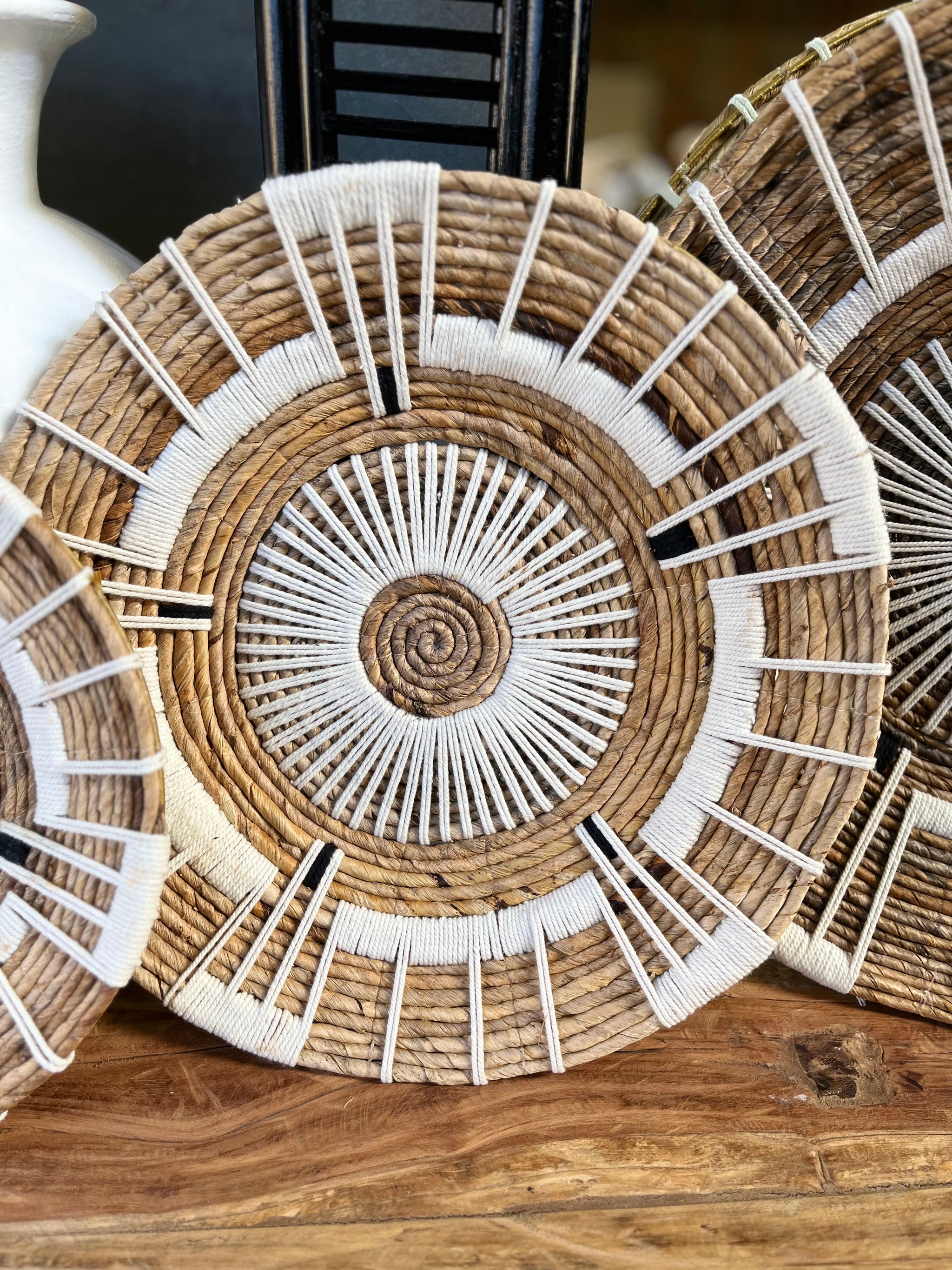 Woven wall platters natural and white. Set of 3 - Bali Beach Beyond