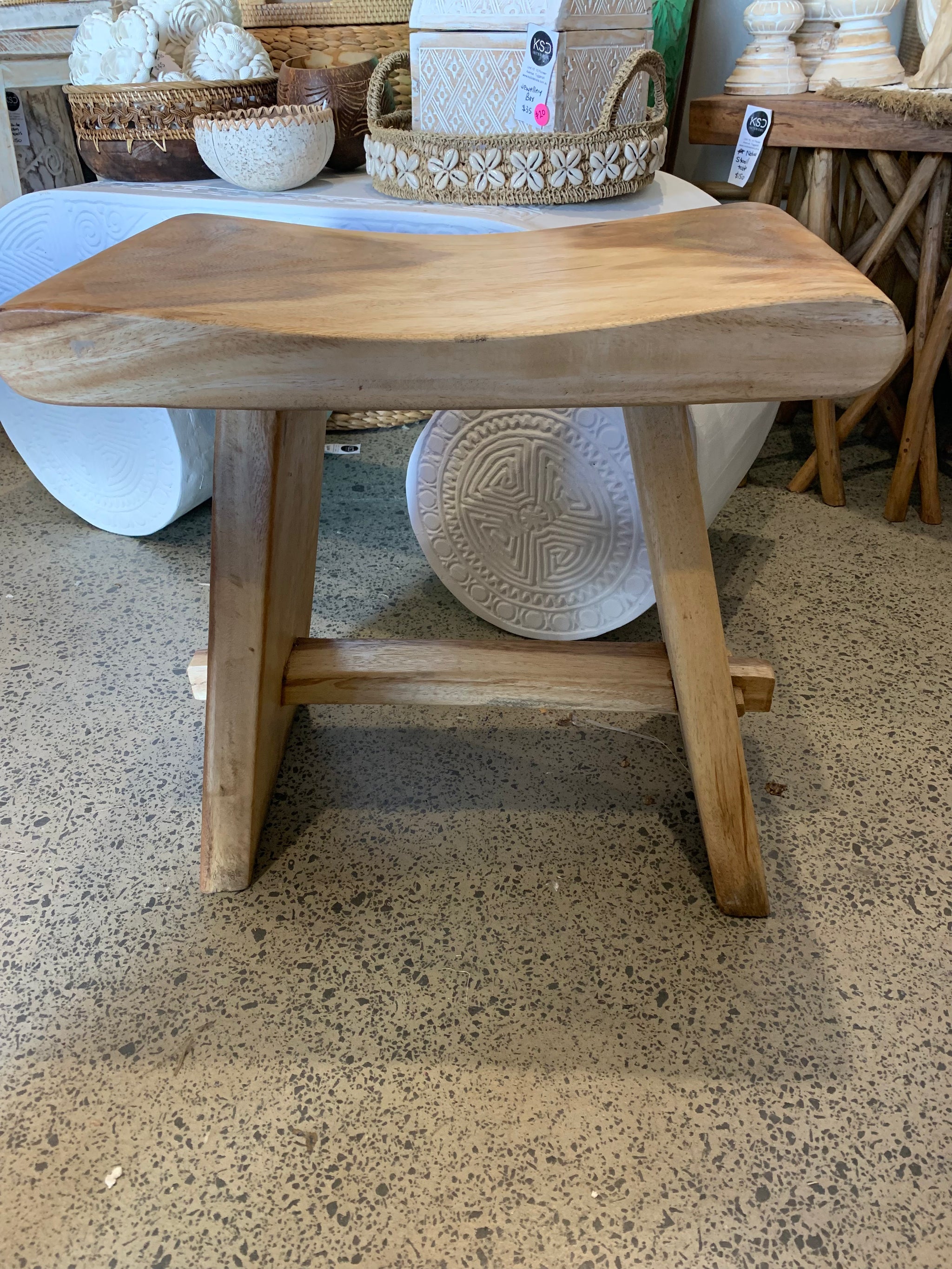 Timber stool / side table. Pin legs. Natural - Bali Beach Beyond