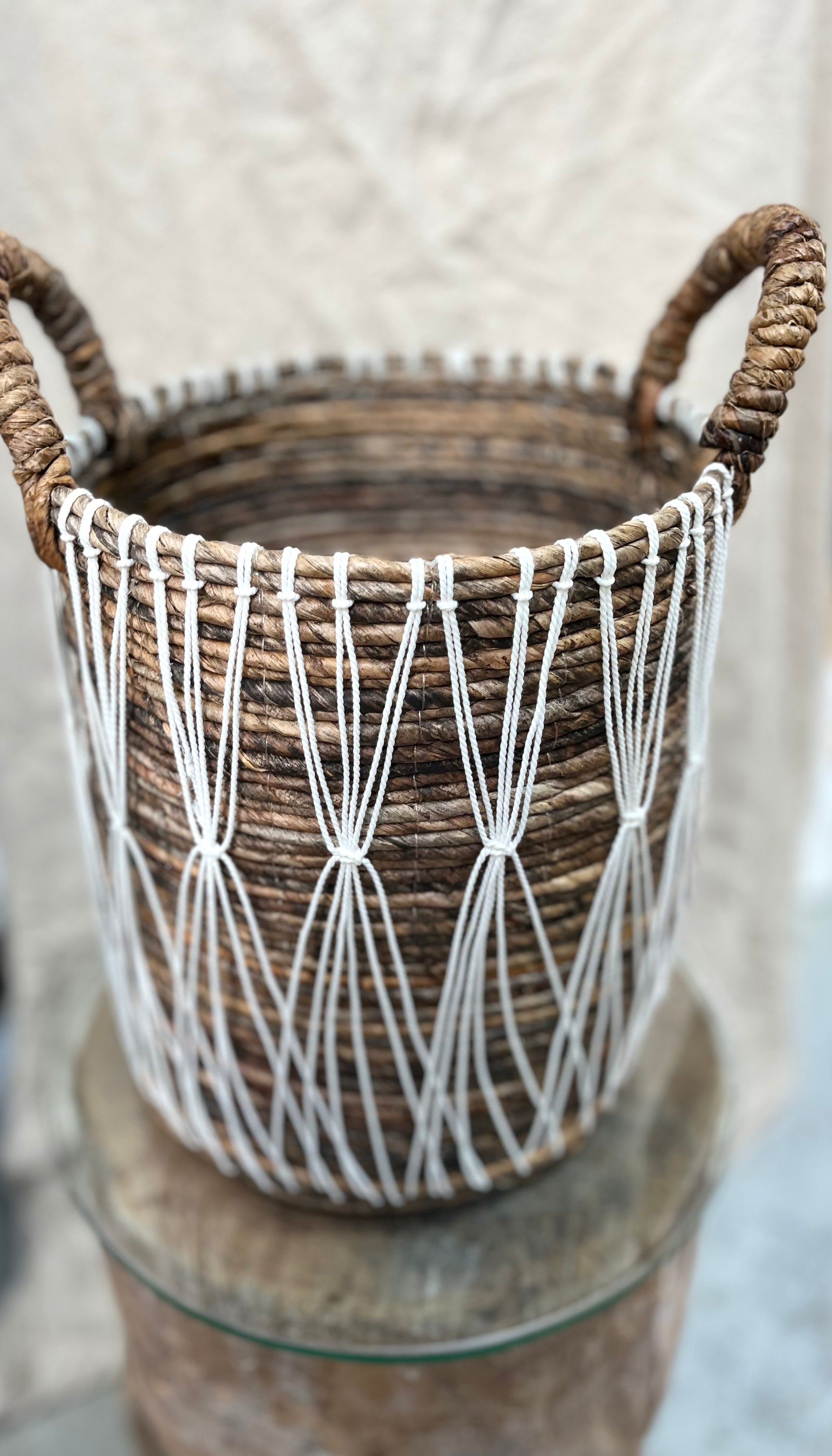 Woven basket with macrame. S. Style 2 - Bali Beach Beyond