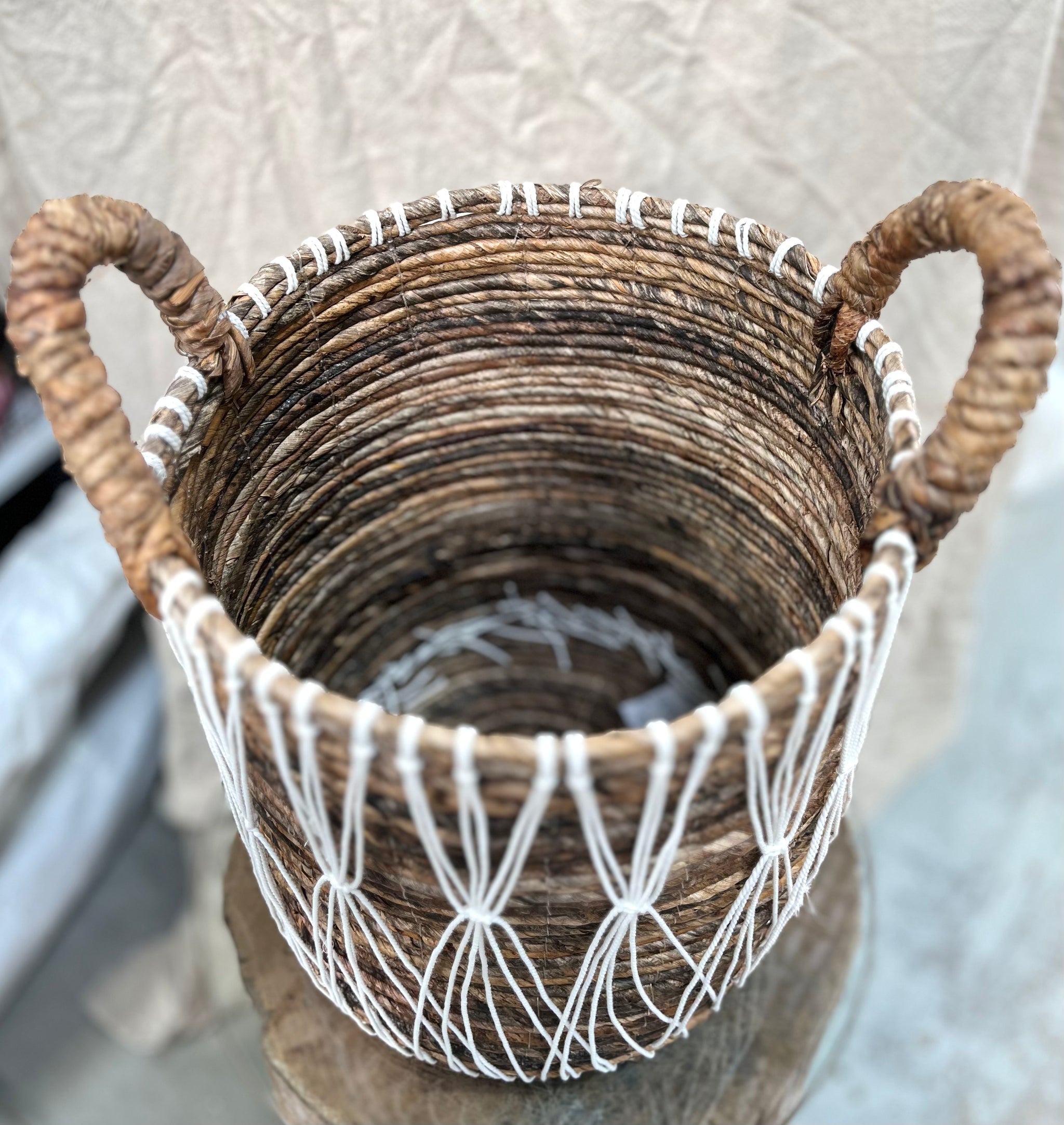 Woven basket with macrame. S. Style 2 - Bali Beach Beyond
