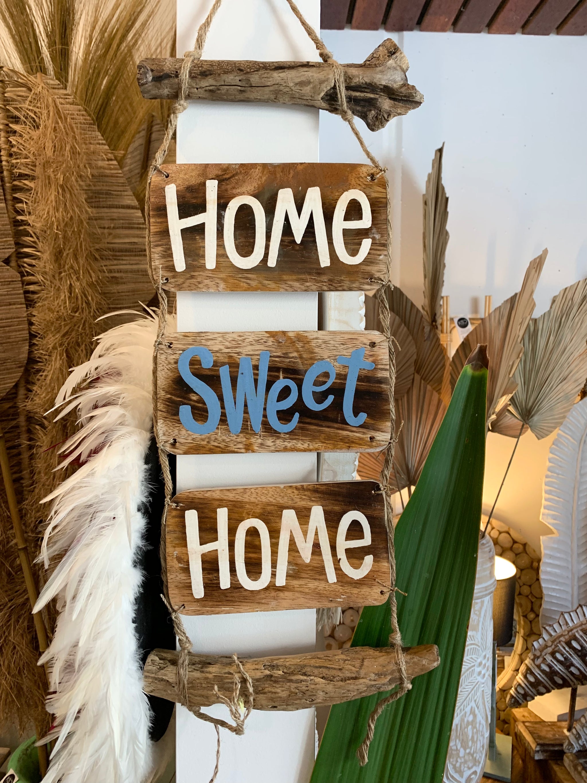 Home Sweet Home timber hanging sign. - Bali Beach Beyond