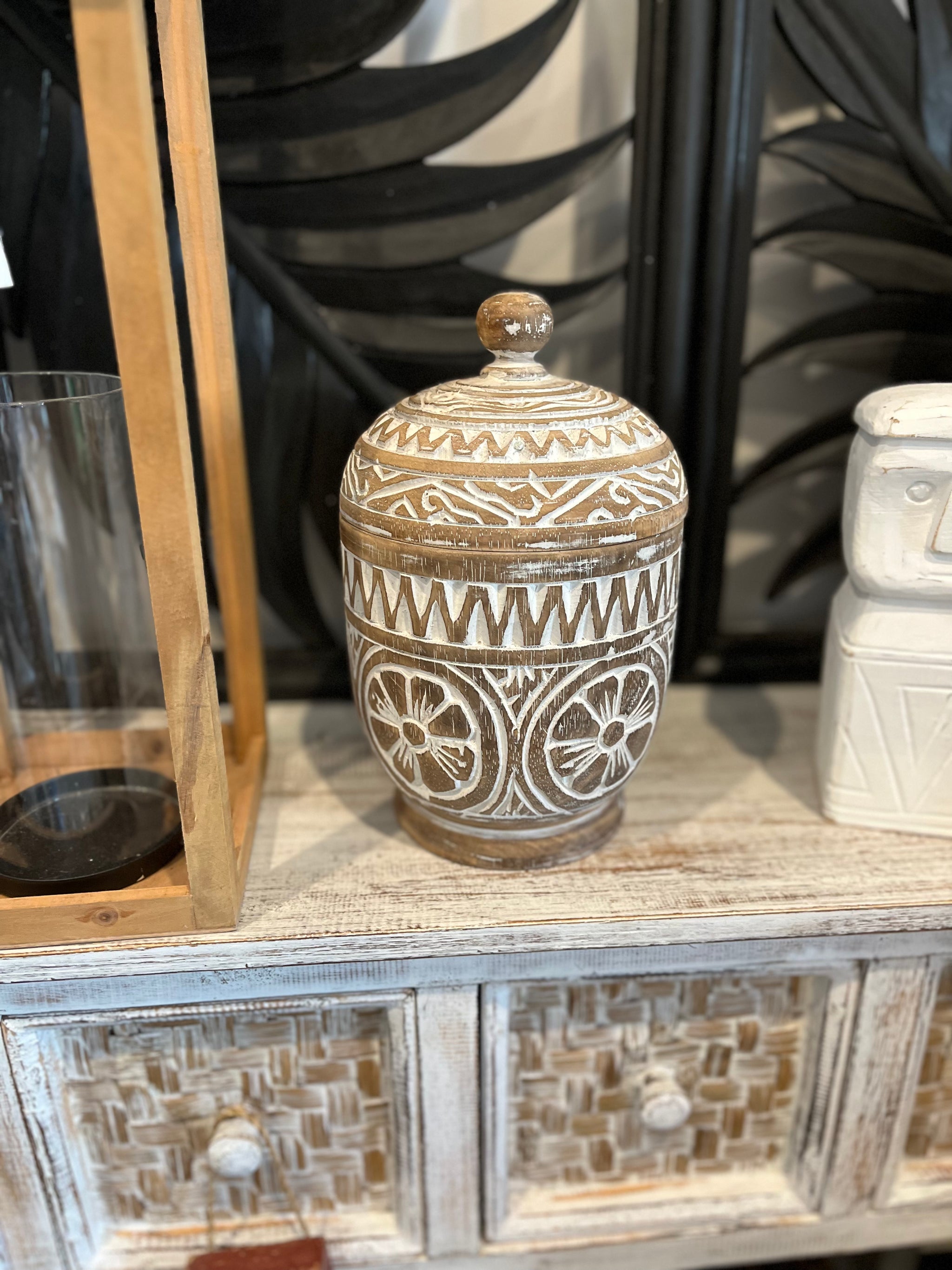 Rustic brown handcarved Container and lid - Bali Beach Beyond