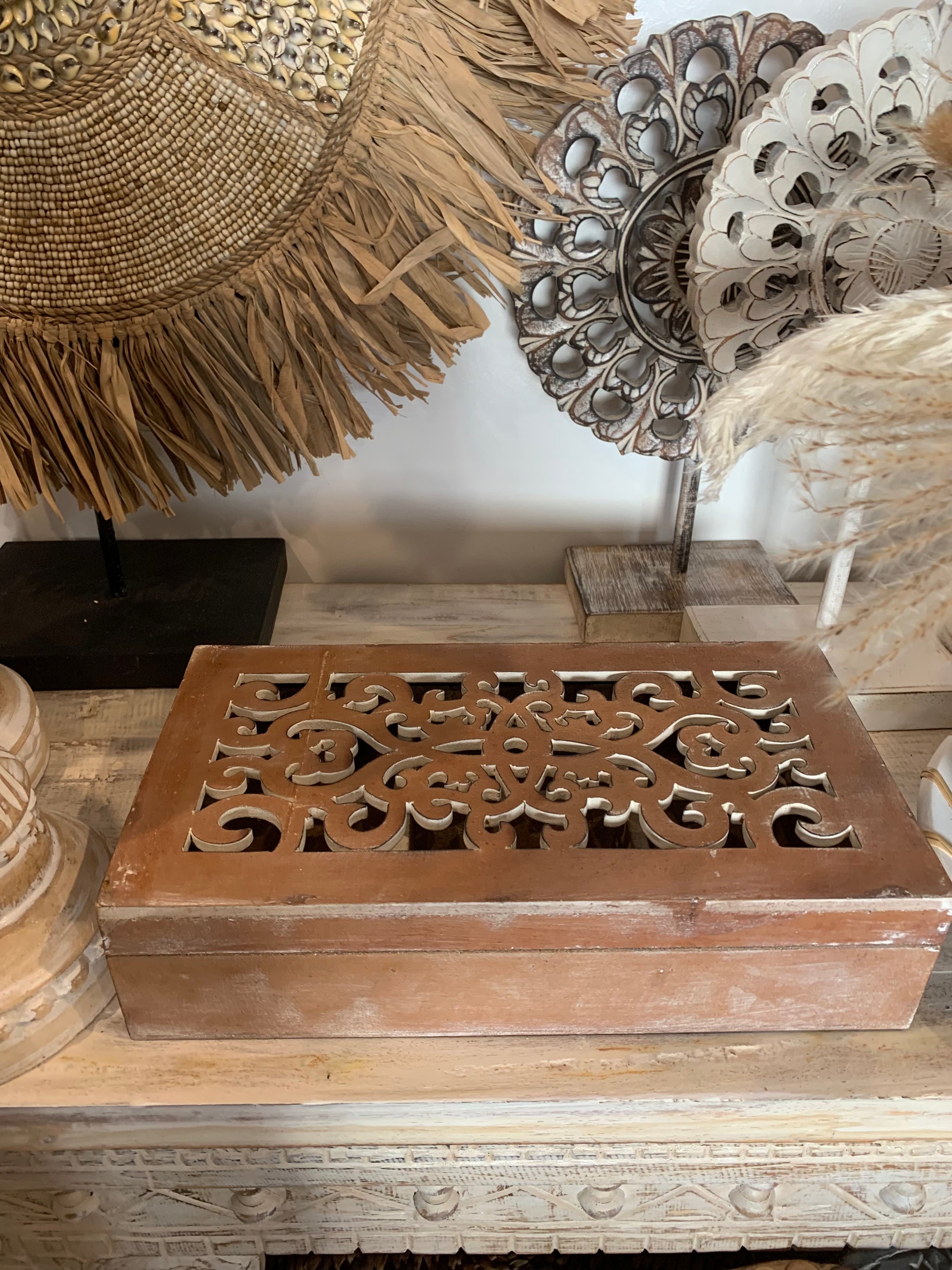 Carved brown box with lid. Jewellery / storage. - Bali Beach Beyond