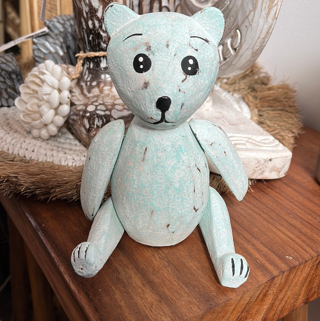 Small jointed rustic green timber bear - Bali Beach Beyond