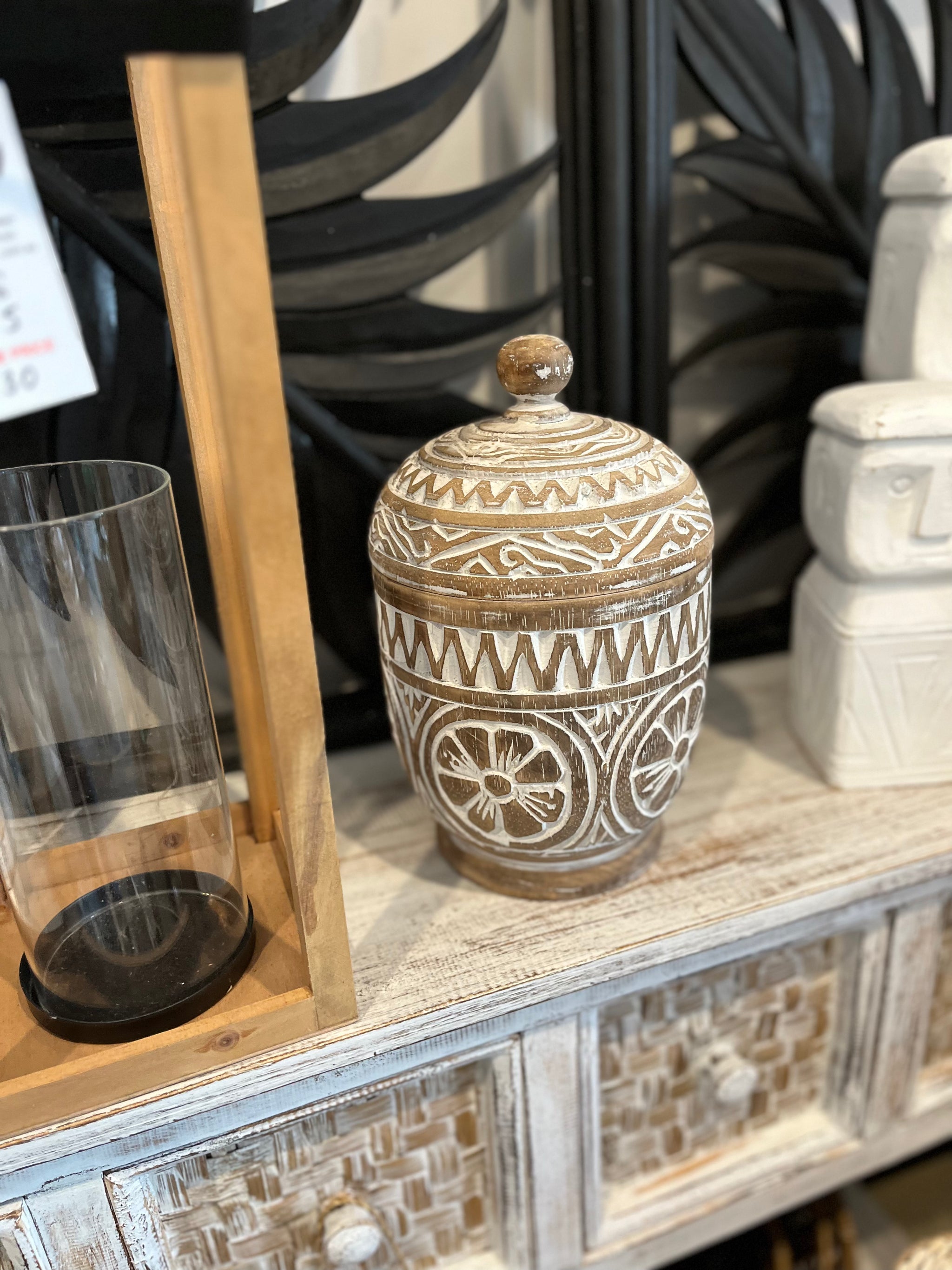 Rustic brown handcarved Container and lid - Bali Beach Beyond