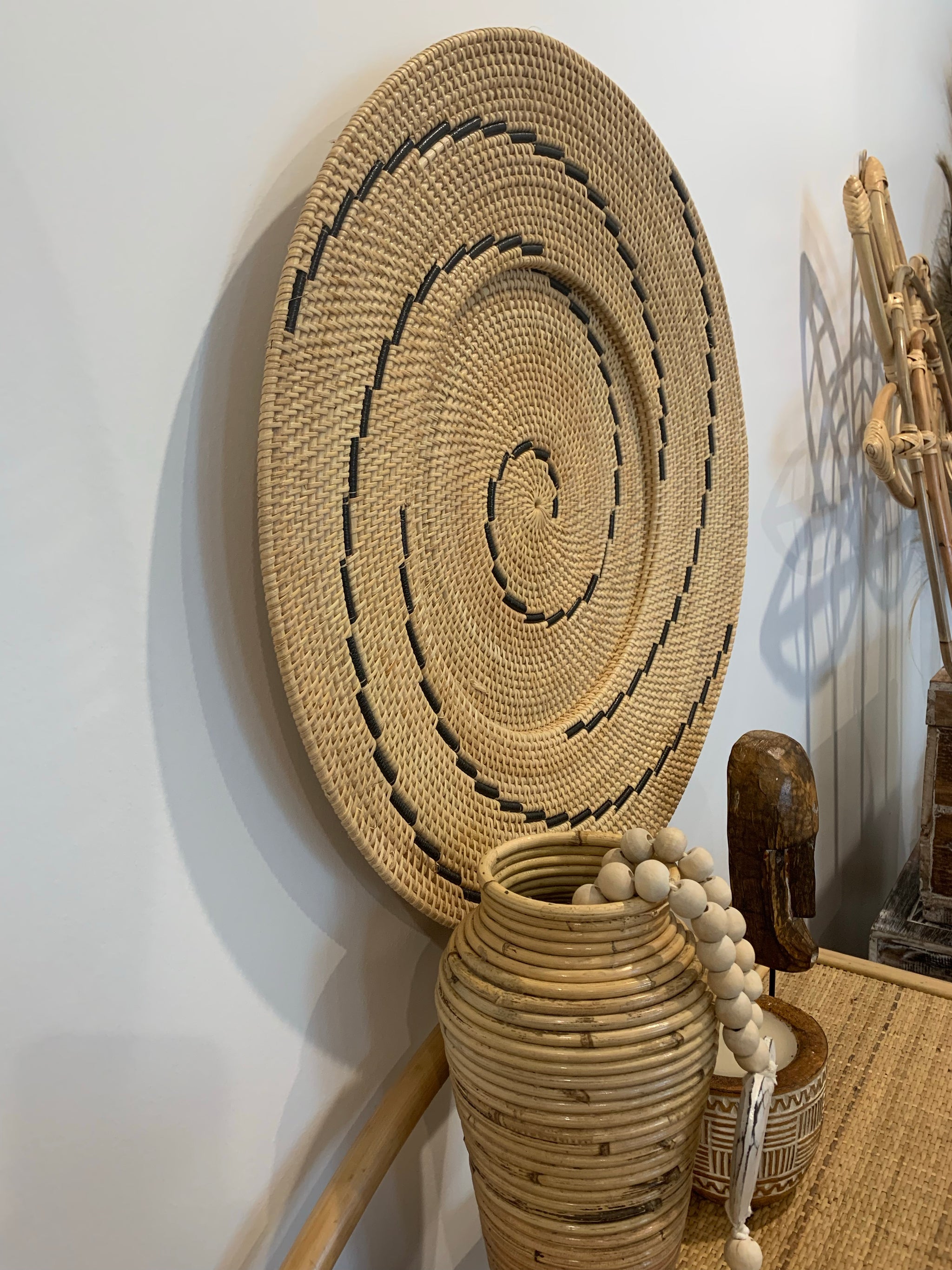 Woven natural / black wall hanging 60cm - Bali Beach Beyond