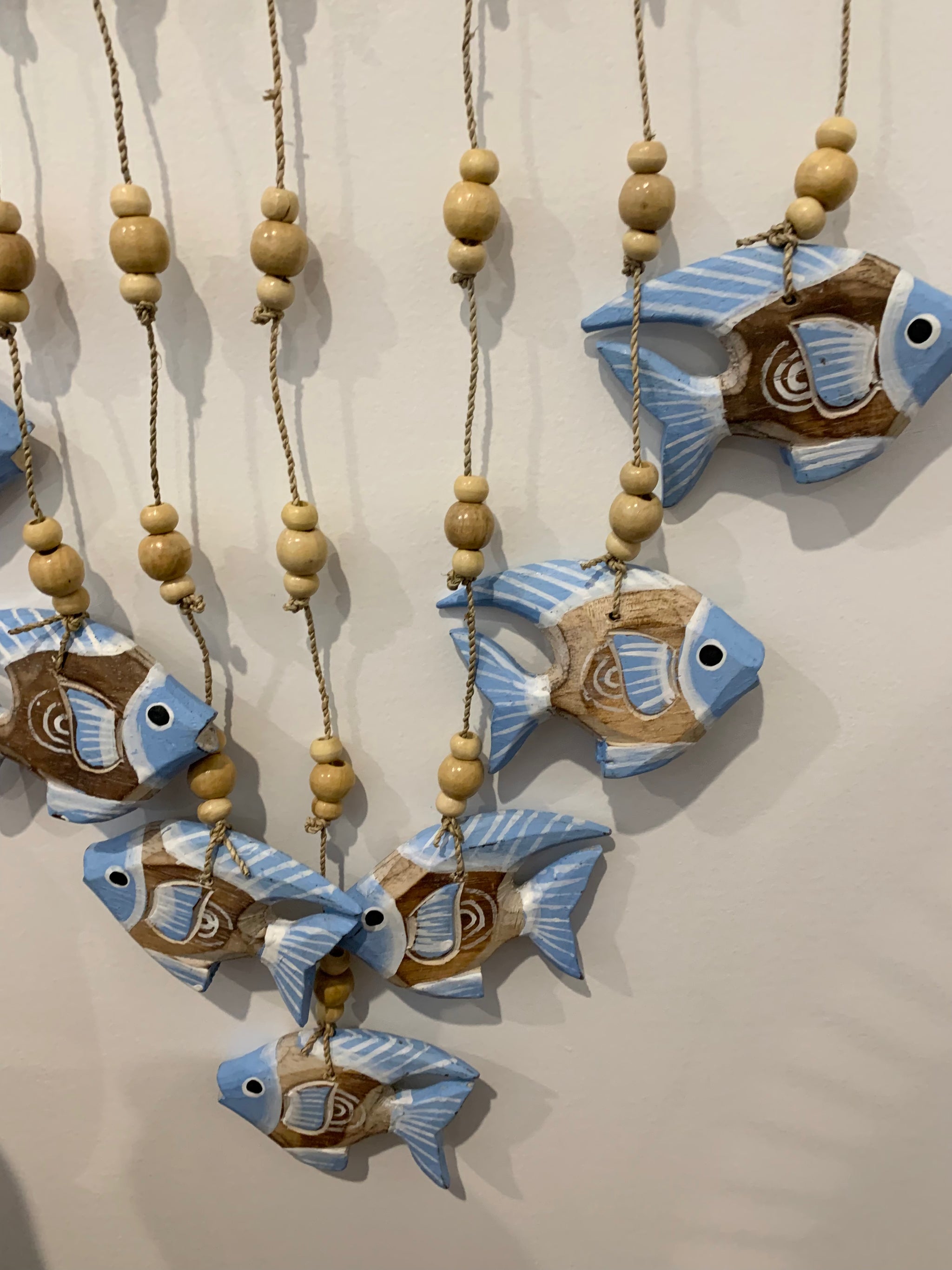 Blue carved timber fish wall hanging. - Bali Beach Beyond
