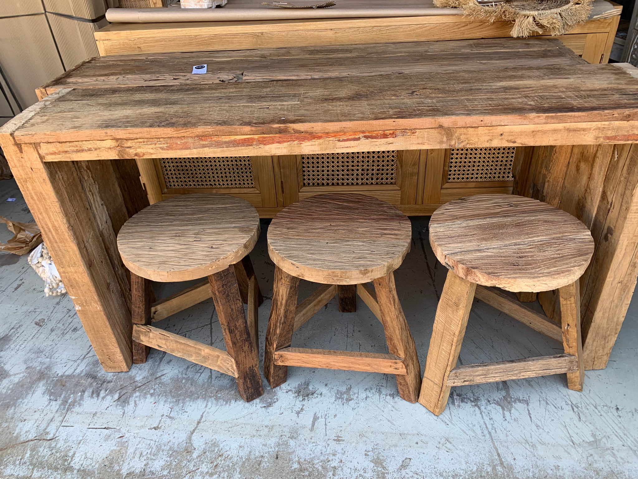 Solid recycled timber round stool. - Bali Beach Beyond