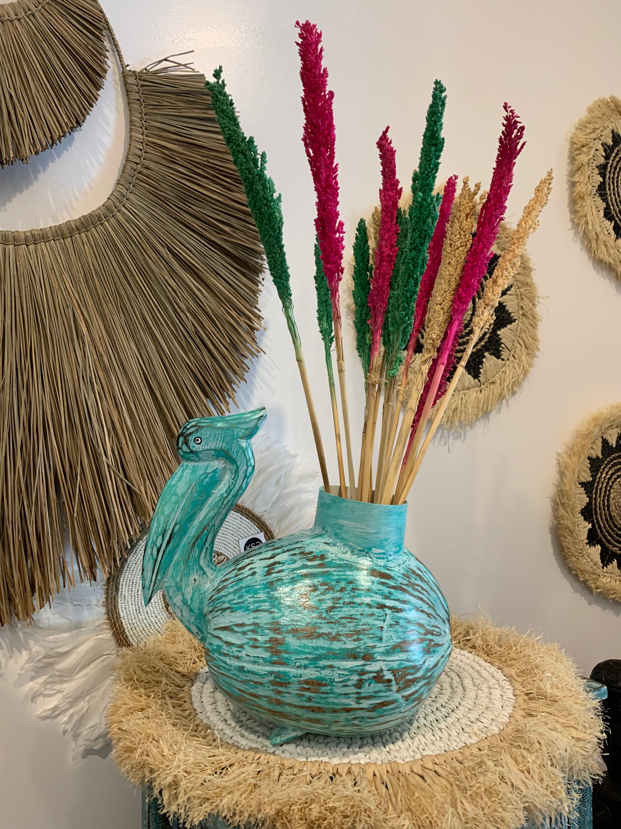Coconut Pelican plant holder. Turquoise - Bali Beach Beyond