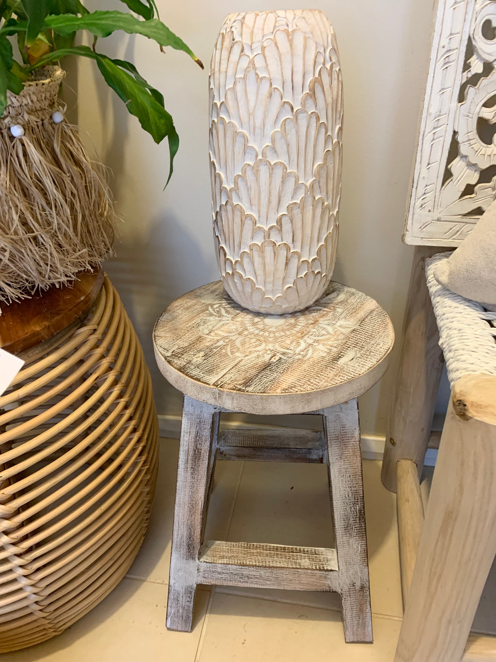 Stool with mandala 40cm h - Bali Beach Beyond