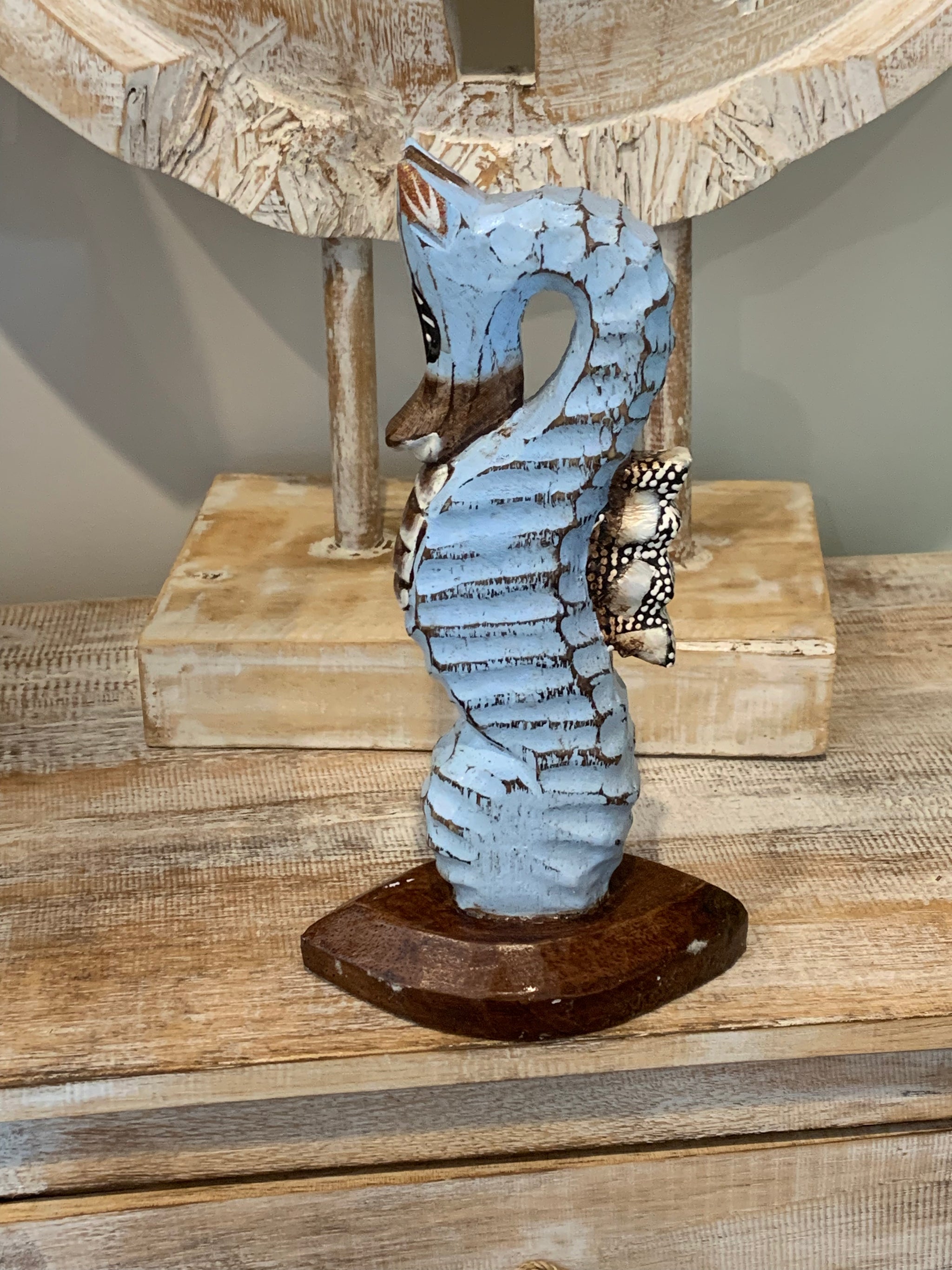Handpainted blue timber seahorse - Bali Beach Beyond