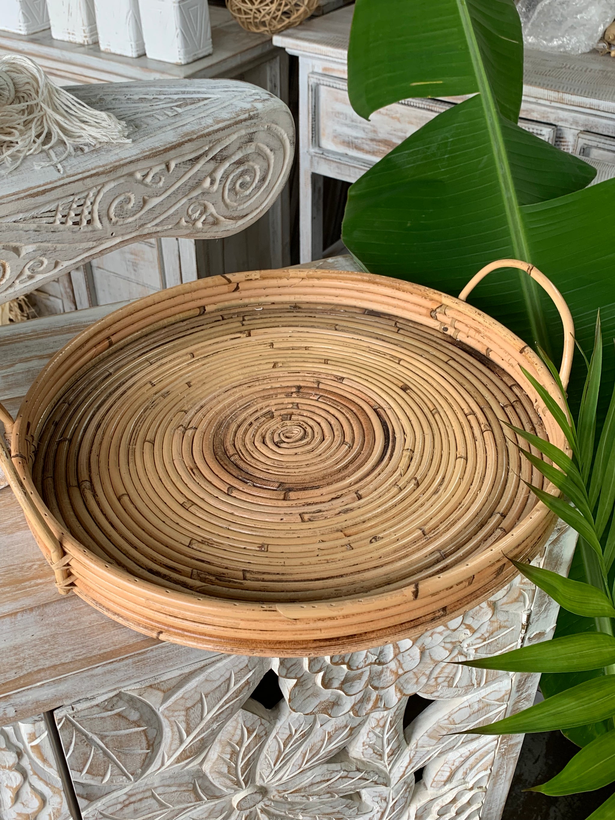 Rattan round tray with handles 40cm. Usually $35 - Bali Beach Beyond