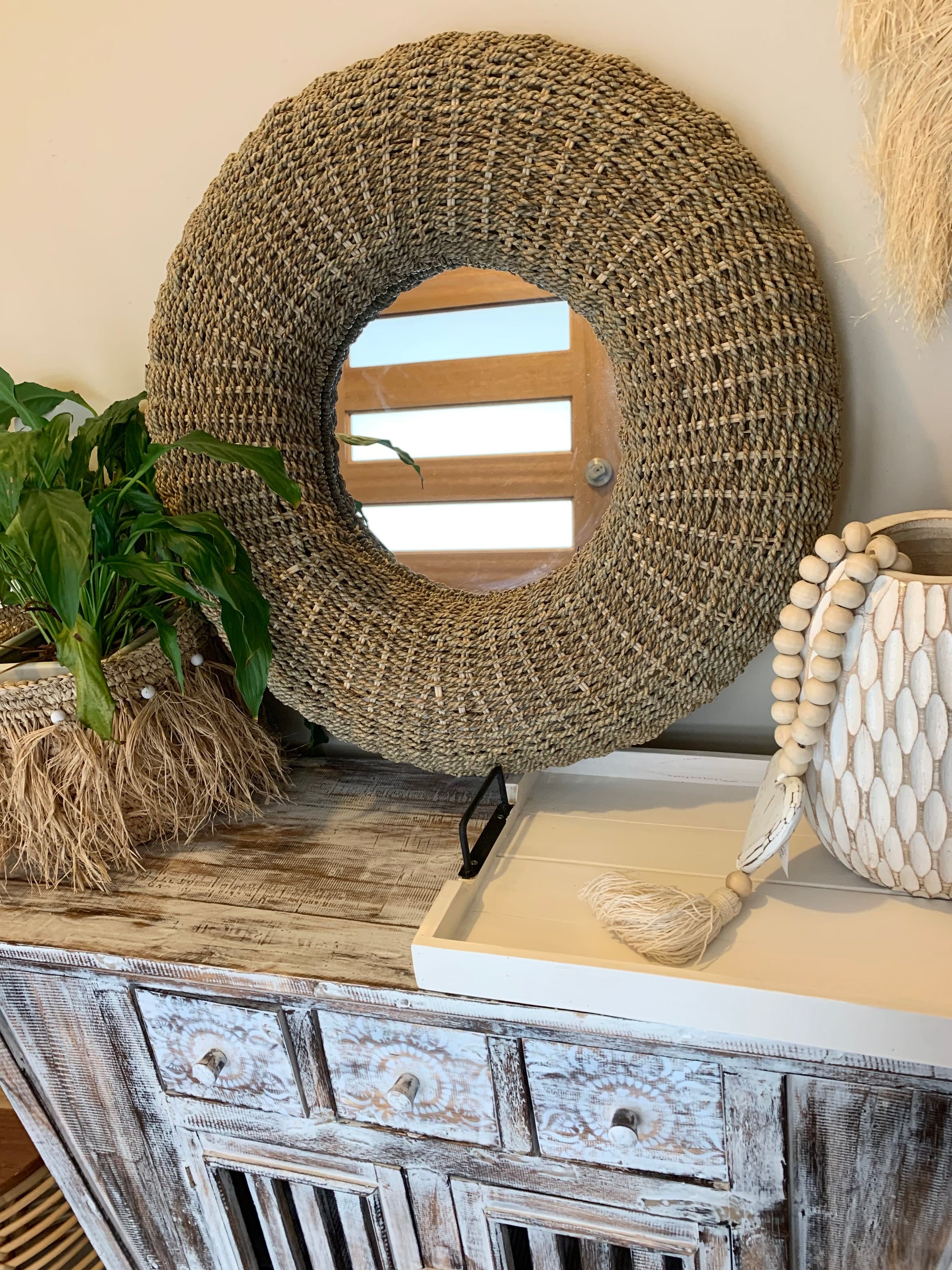 Woven mirror. 60cm. Usually $135 - Bali Beach Beyond