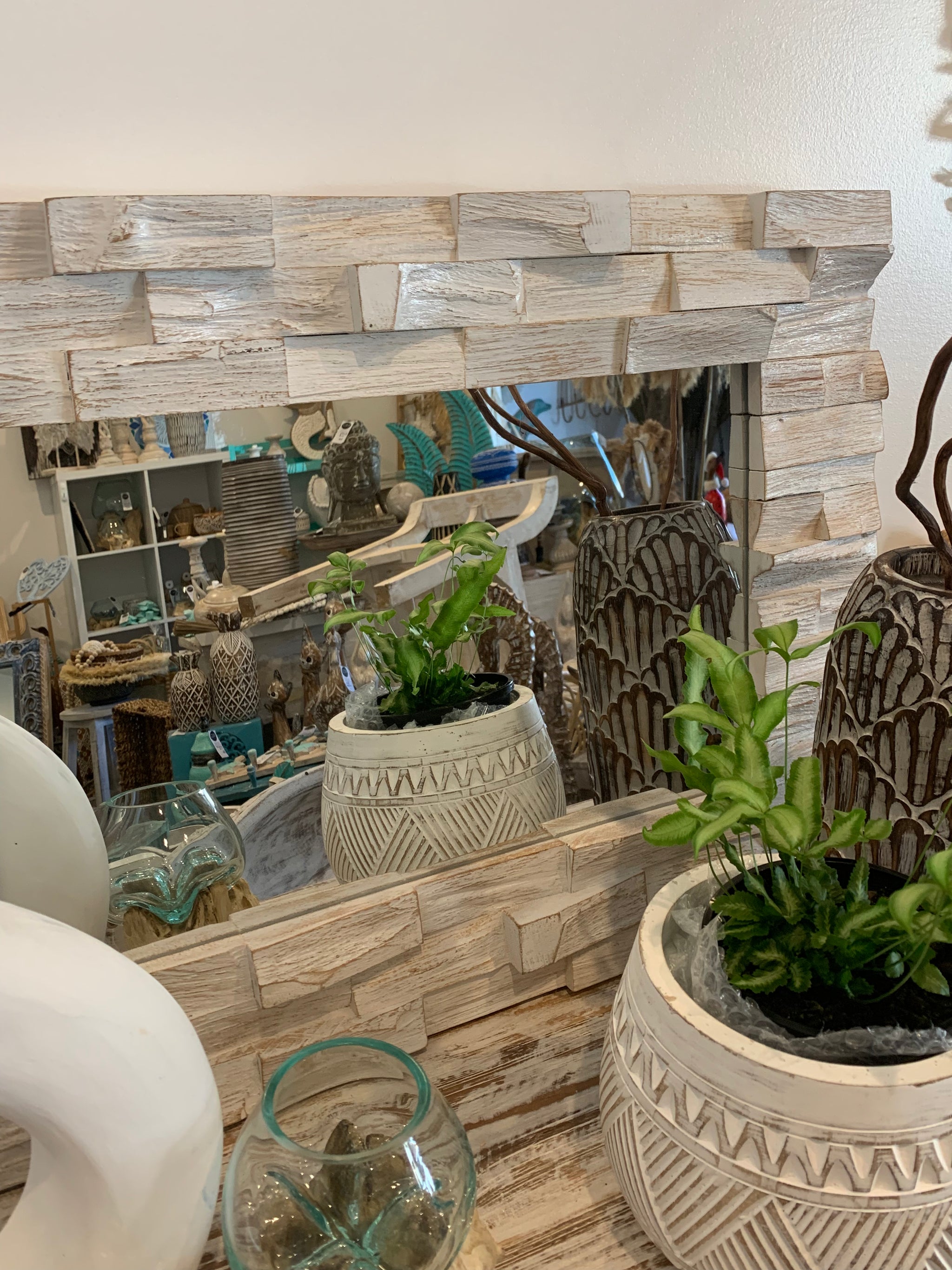 White wash Timber mirror. 100 x 50cm - Bali Beach Beyond