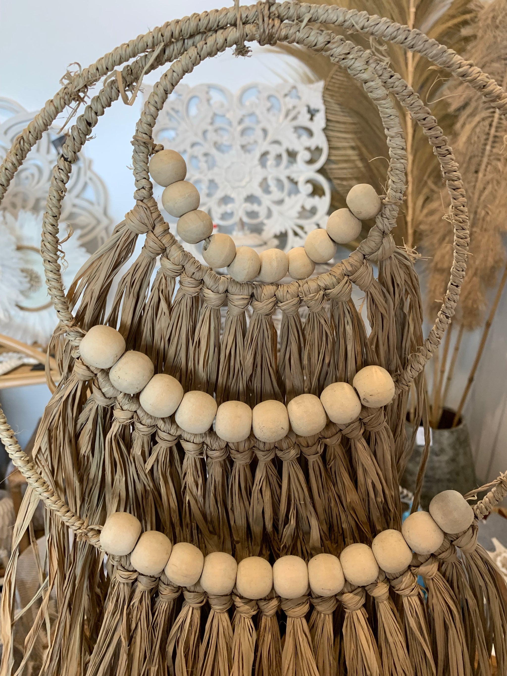 Raffia and bead layered hanging - Bali Beach Beyond
