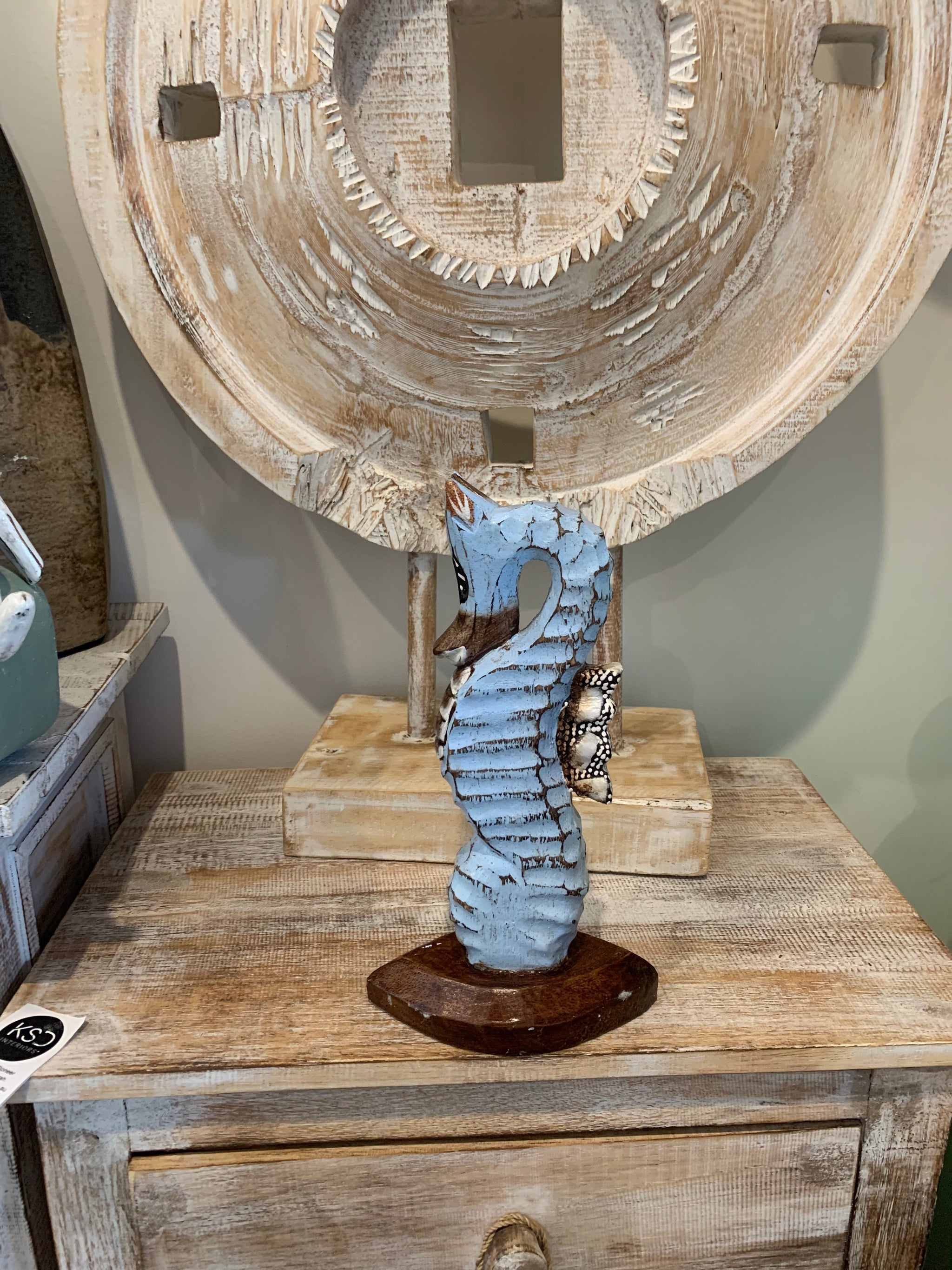Handpainted blue timber seahorse - Bali Beach Beyond