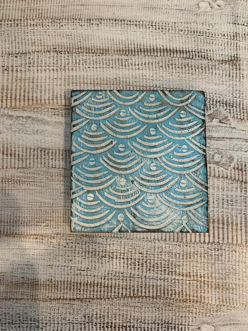 Rustic turquoise square coaster - Bali Beach Beyond