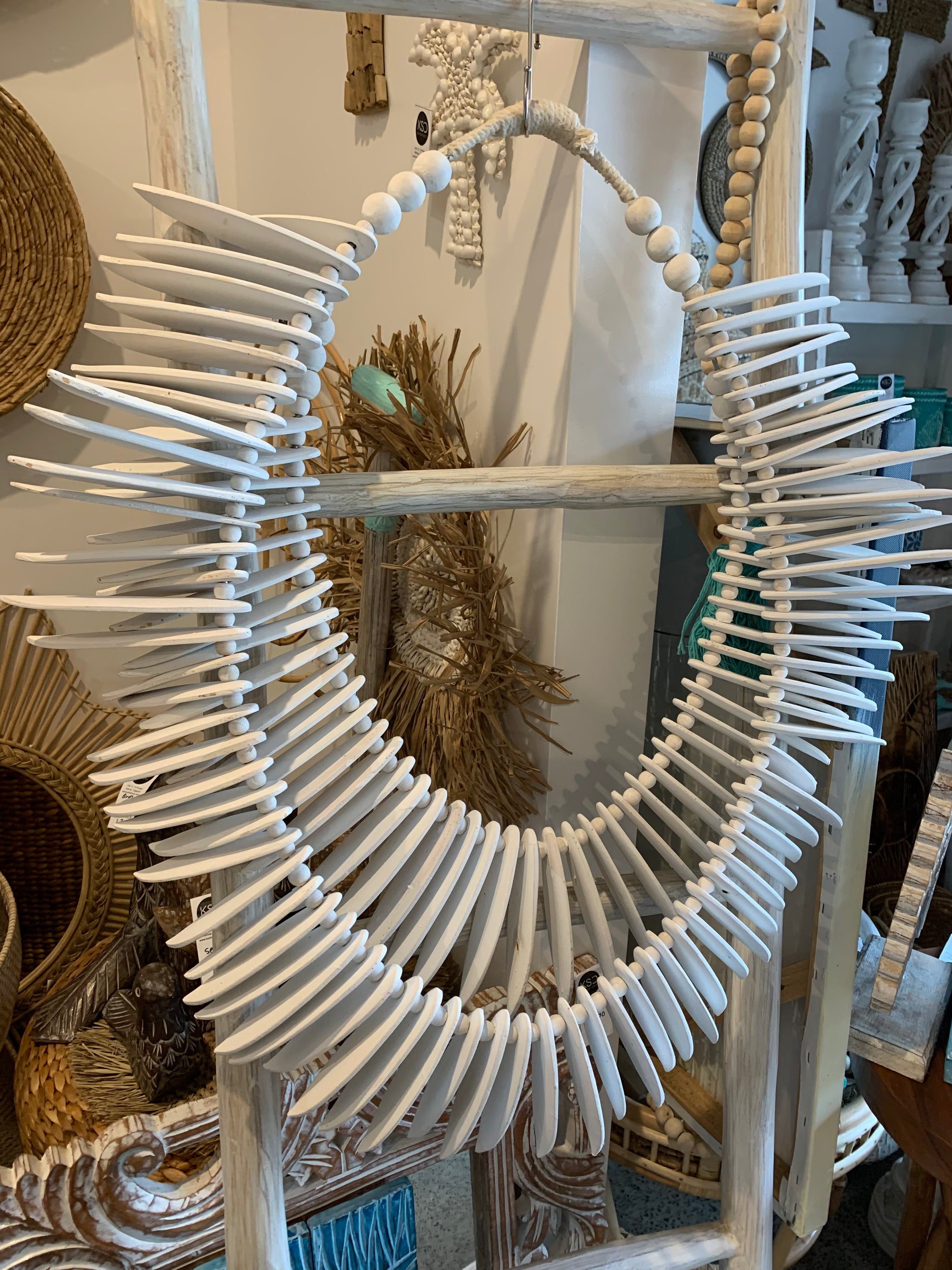 Rustic white double layered timber wall hanging - Bali Beach Beyond