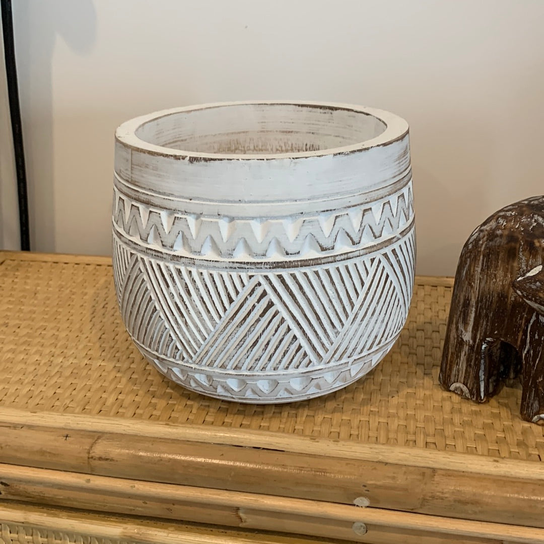 White wash decorative pot. XL - Bali Beach Beyond