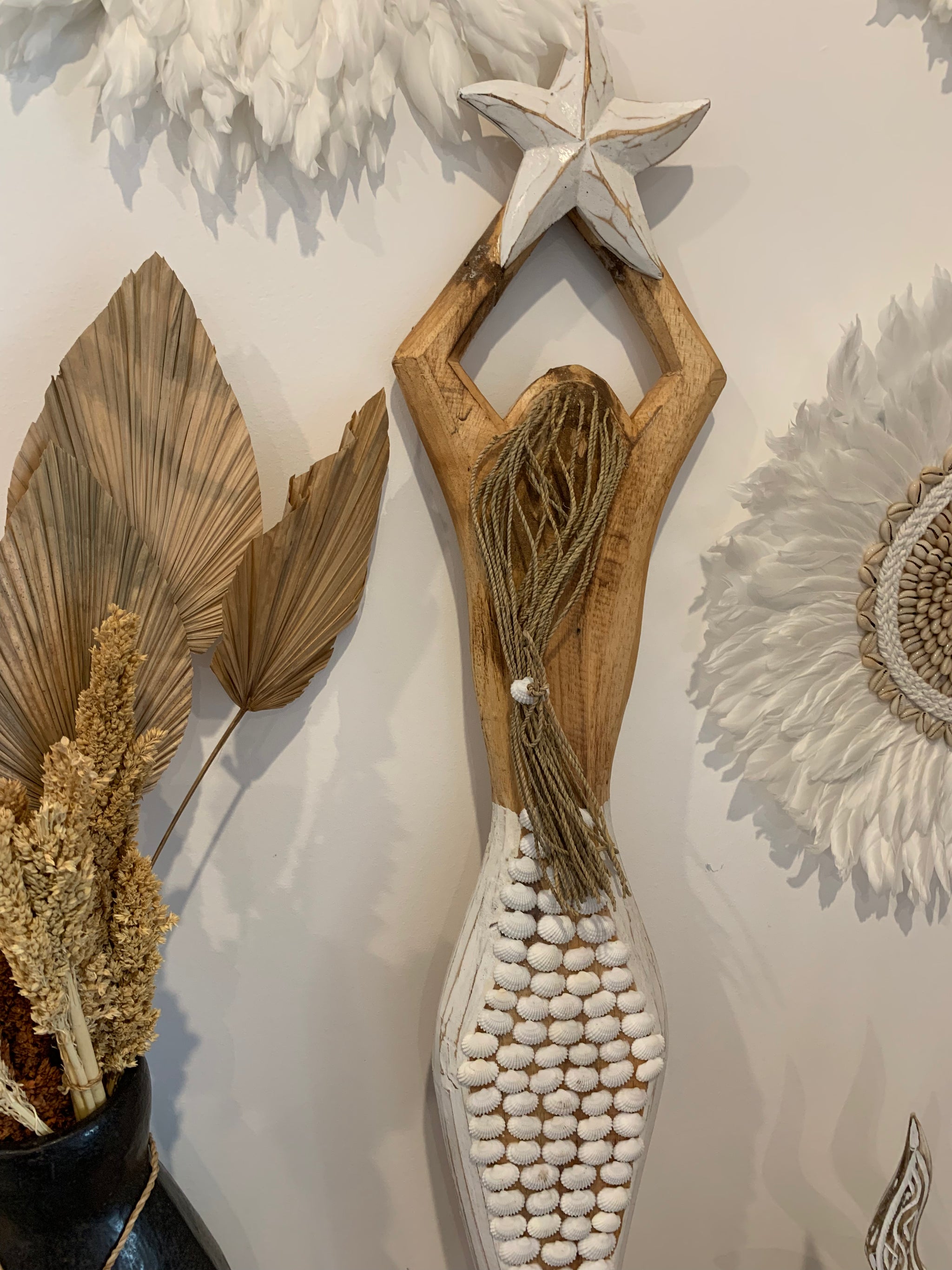 Shell mermaid hanging / decoration. White star L - Bali Beach Beyond