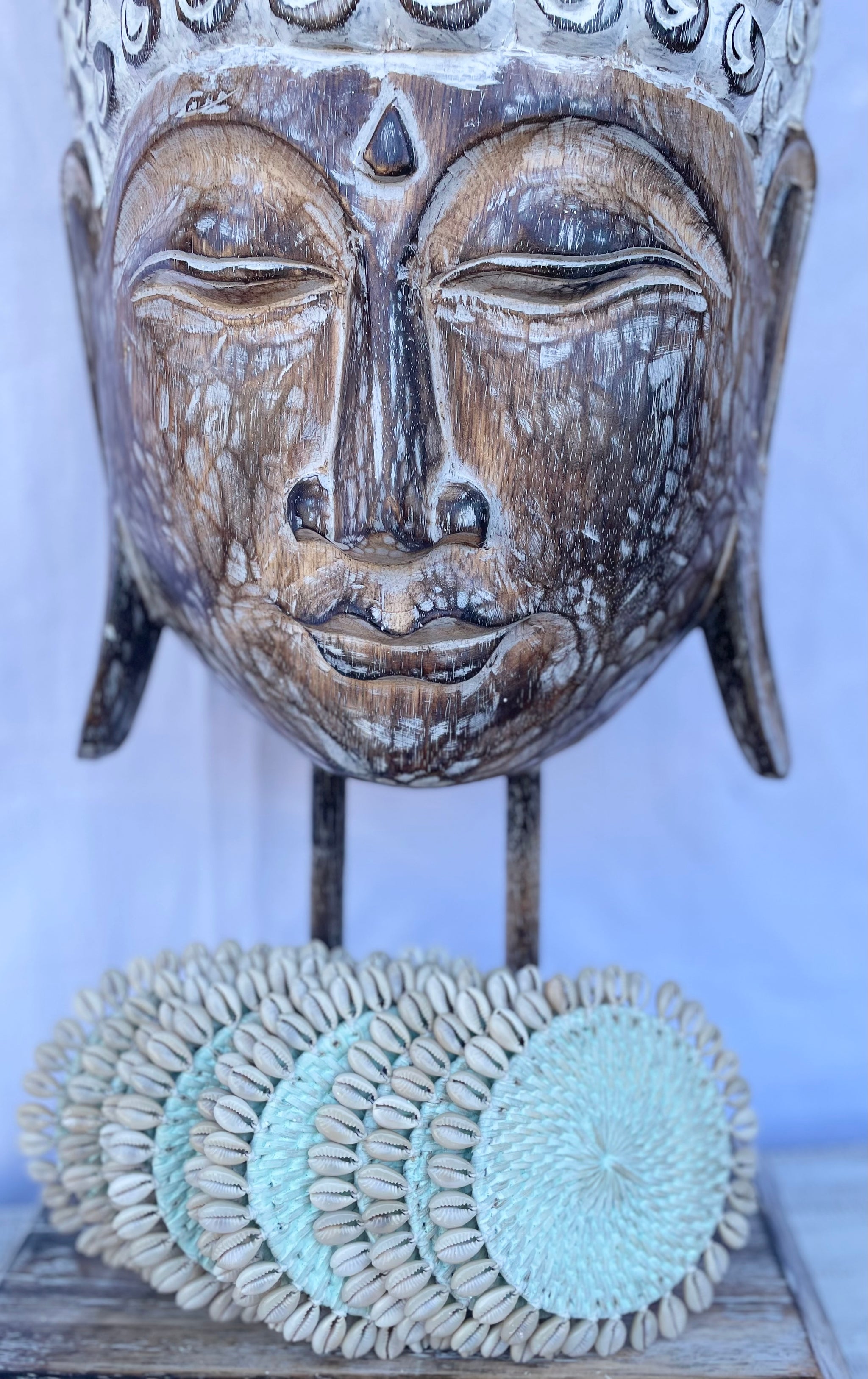 Set 6 mint rattan Coasters with natural shells - Bali Beach Beyond