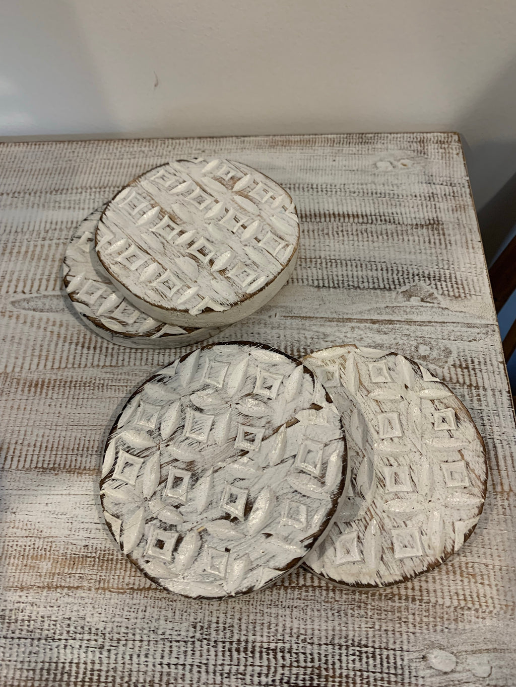 Rustic white round coaster - Bali Beach Beyond