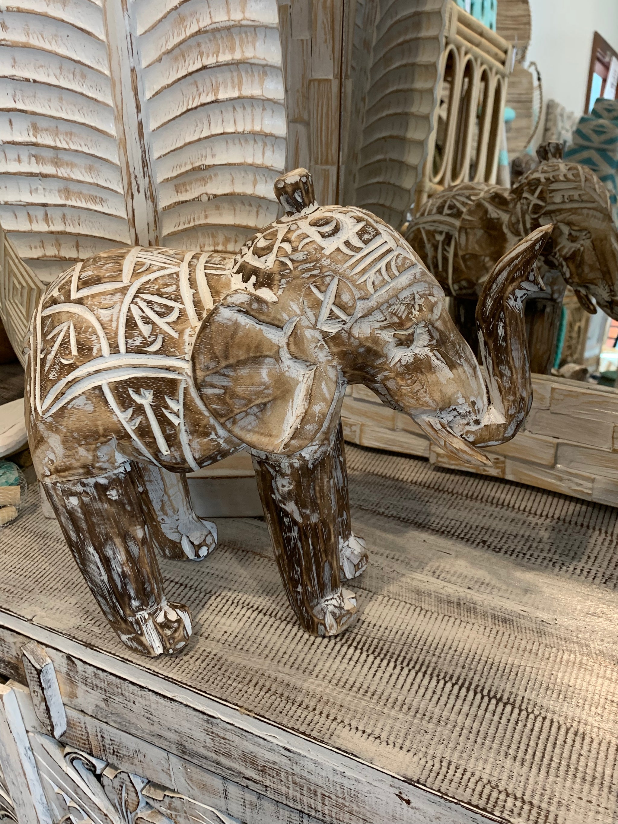 Timber handcarved elephants brown. Large - Bali Beach Beyond