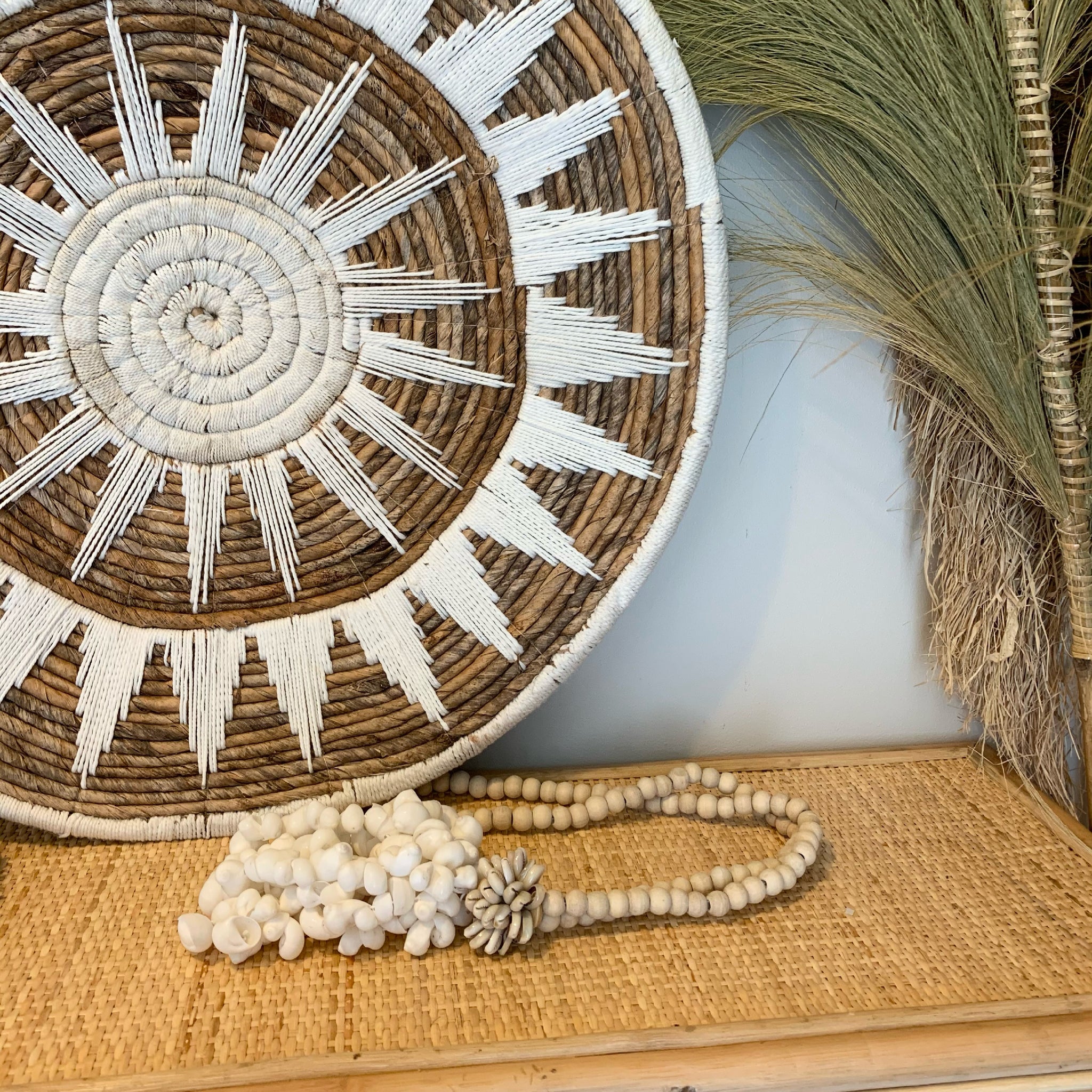 Woven white/ natural 60cm platter / wall hanging - Bali Beach Beyond