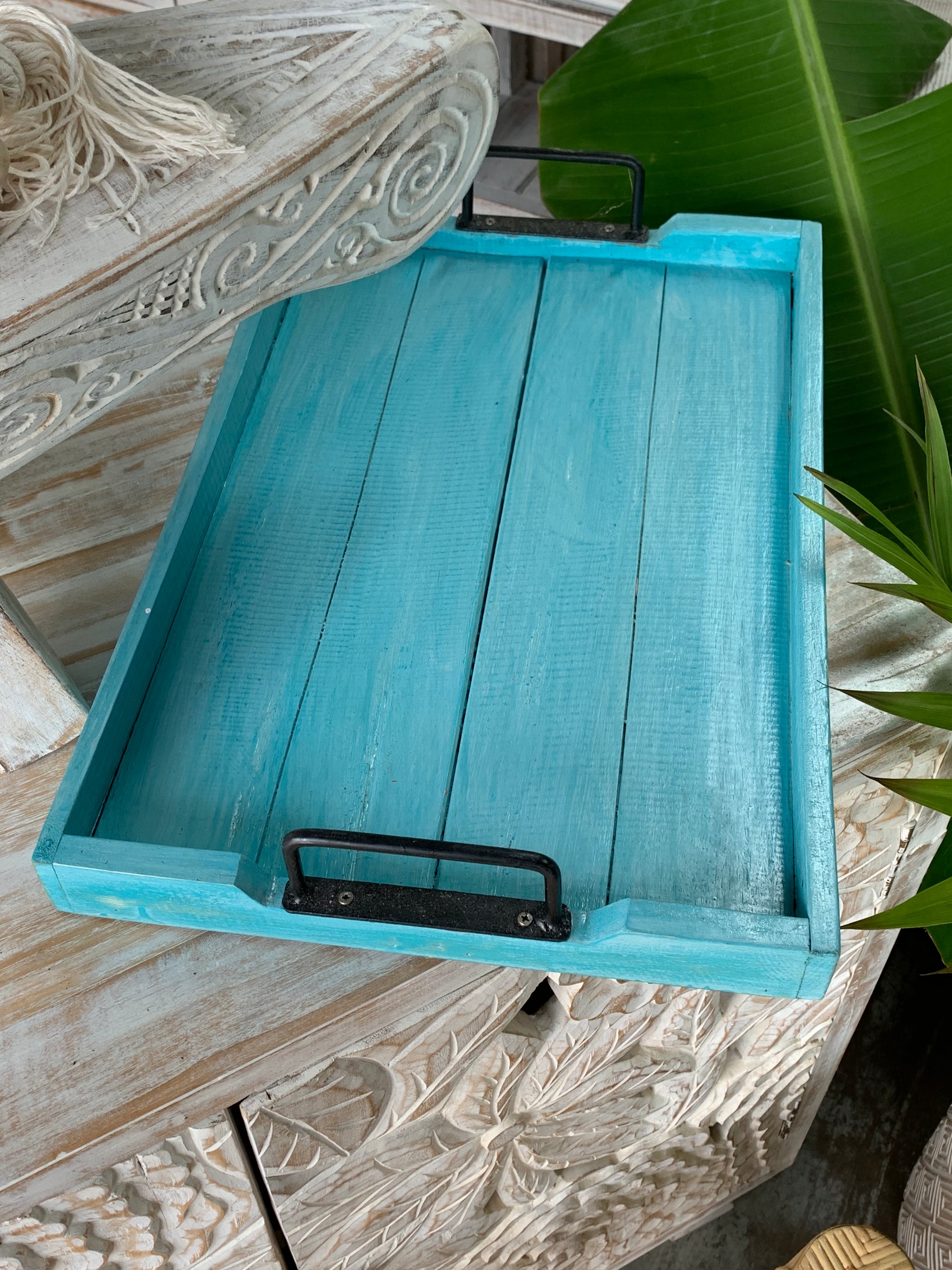 Blue timber slatted tray. Usually $35