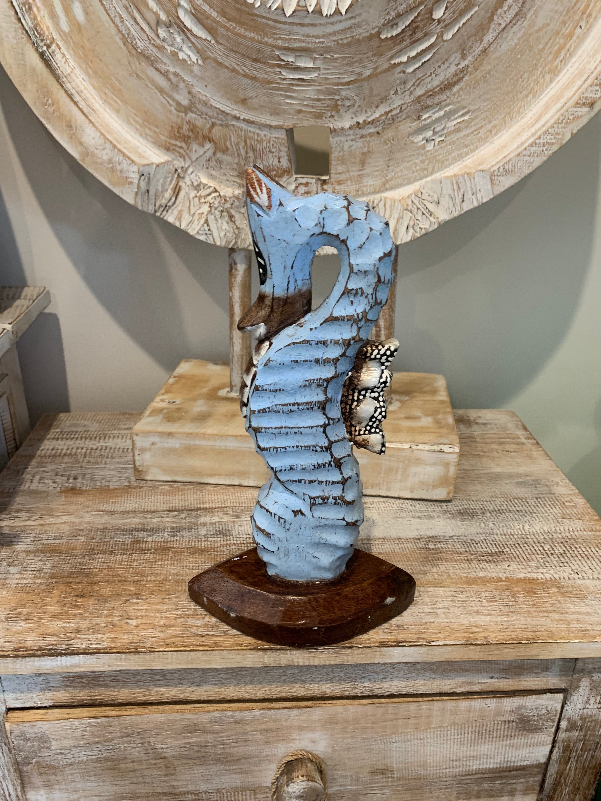 Handpainted blue timber seahorse - Bali Beach Beyond