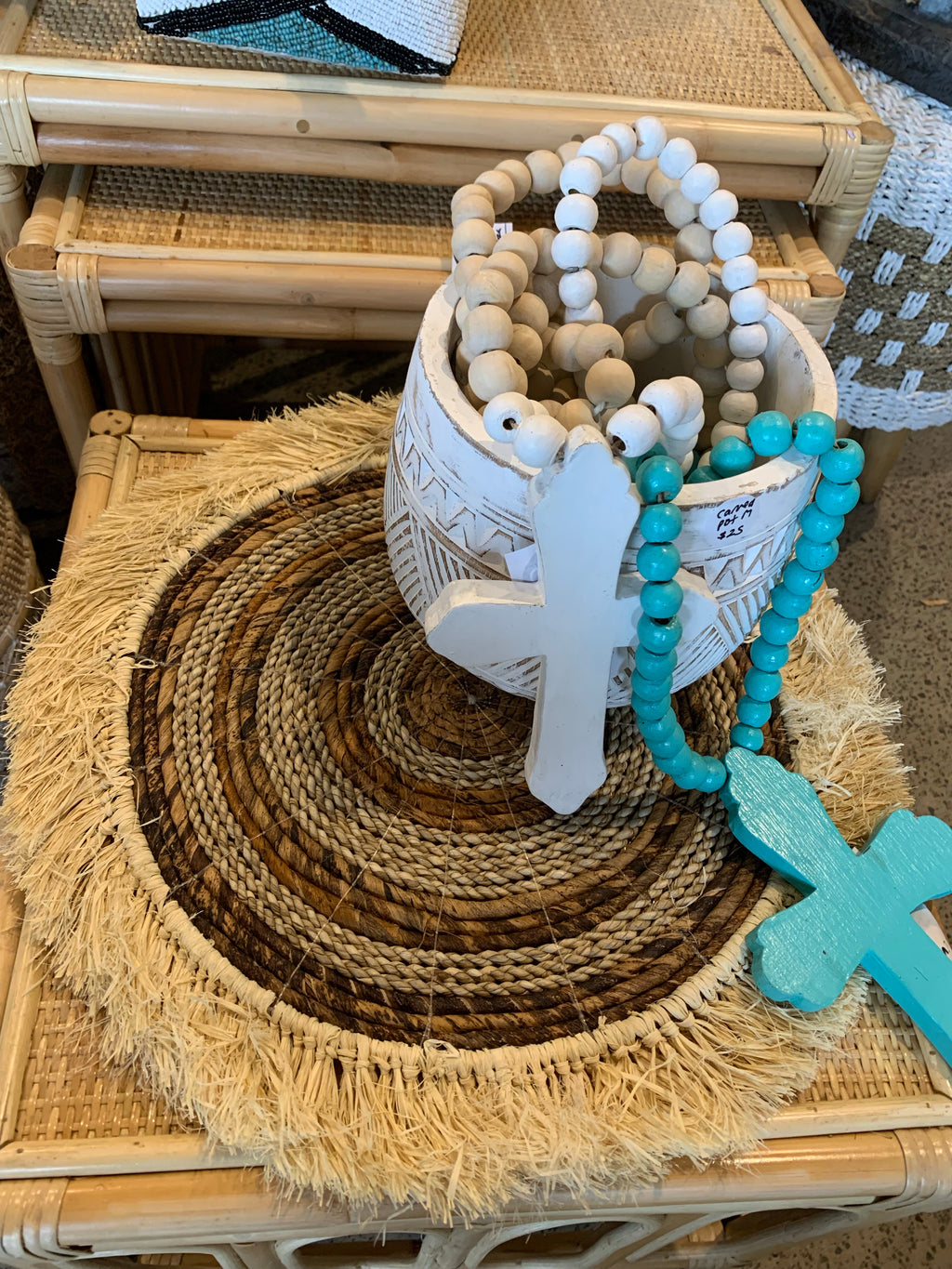 Woven banana leaf placemat with raffia trim. 45cm - Bali Beach Beyond