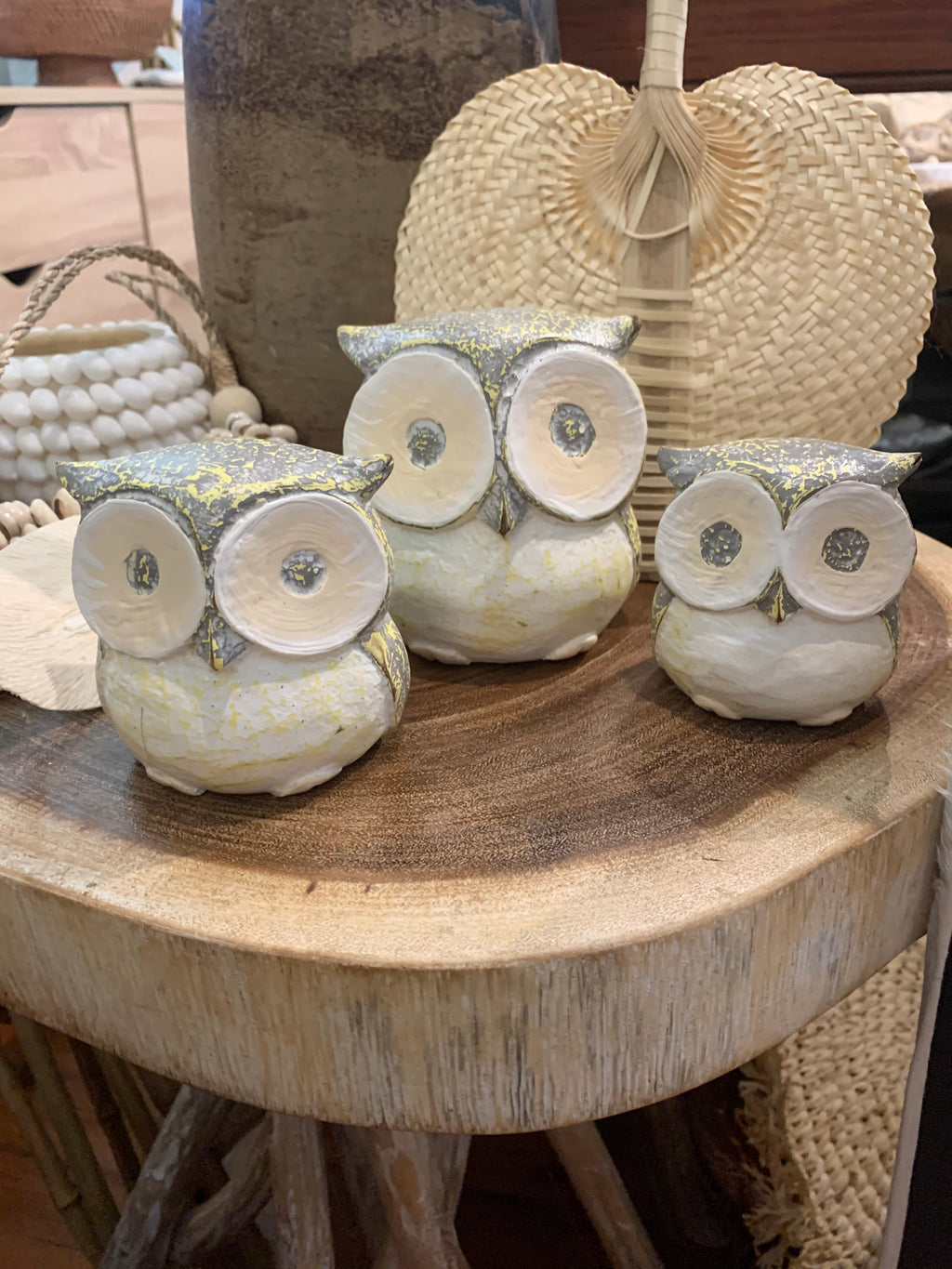 White / yellow timber owls. Set 3 - Bali Beach Beyond