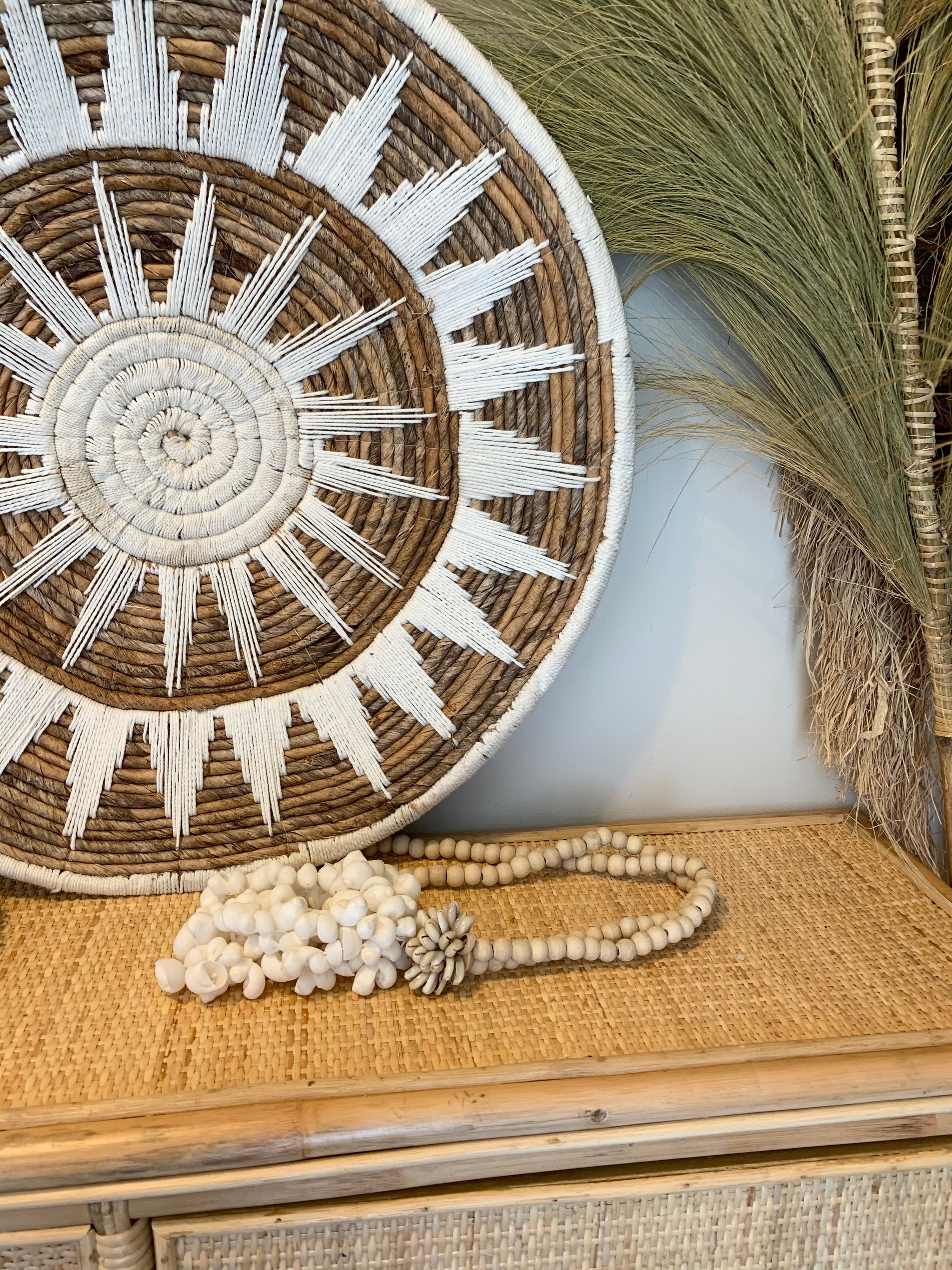 Woven white/ natural 60cm platter / wall hanging - Bali Beach Beyond