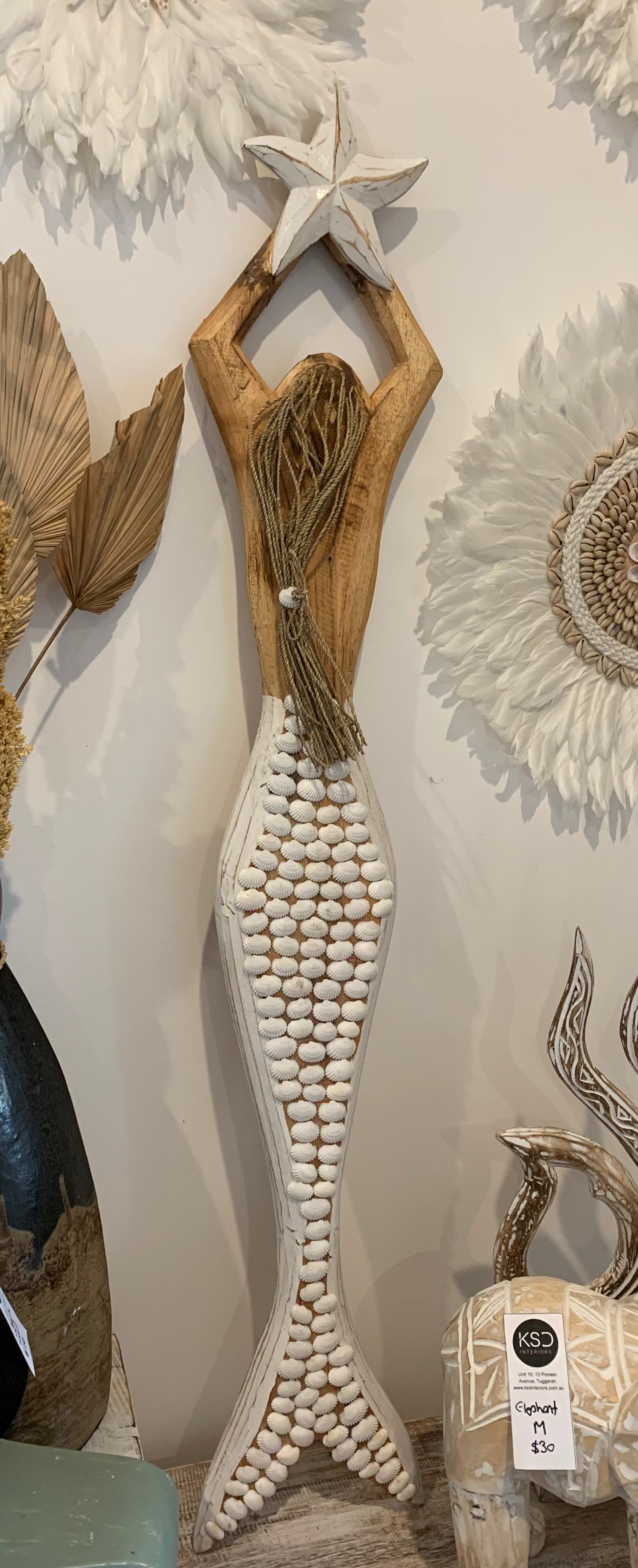 Shell mermaid hanging / decoration. White star L - Bali Beach Beyond