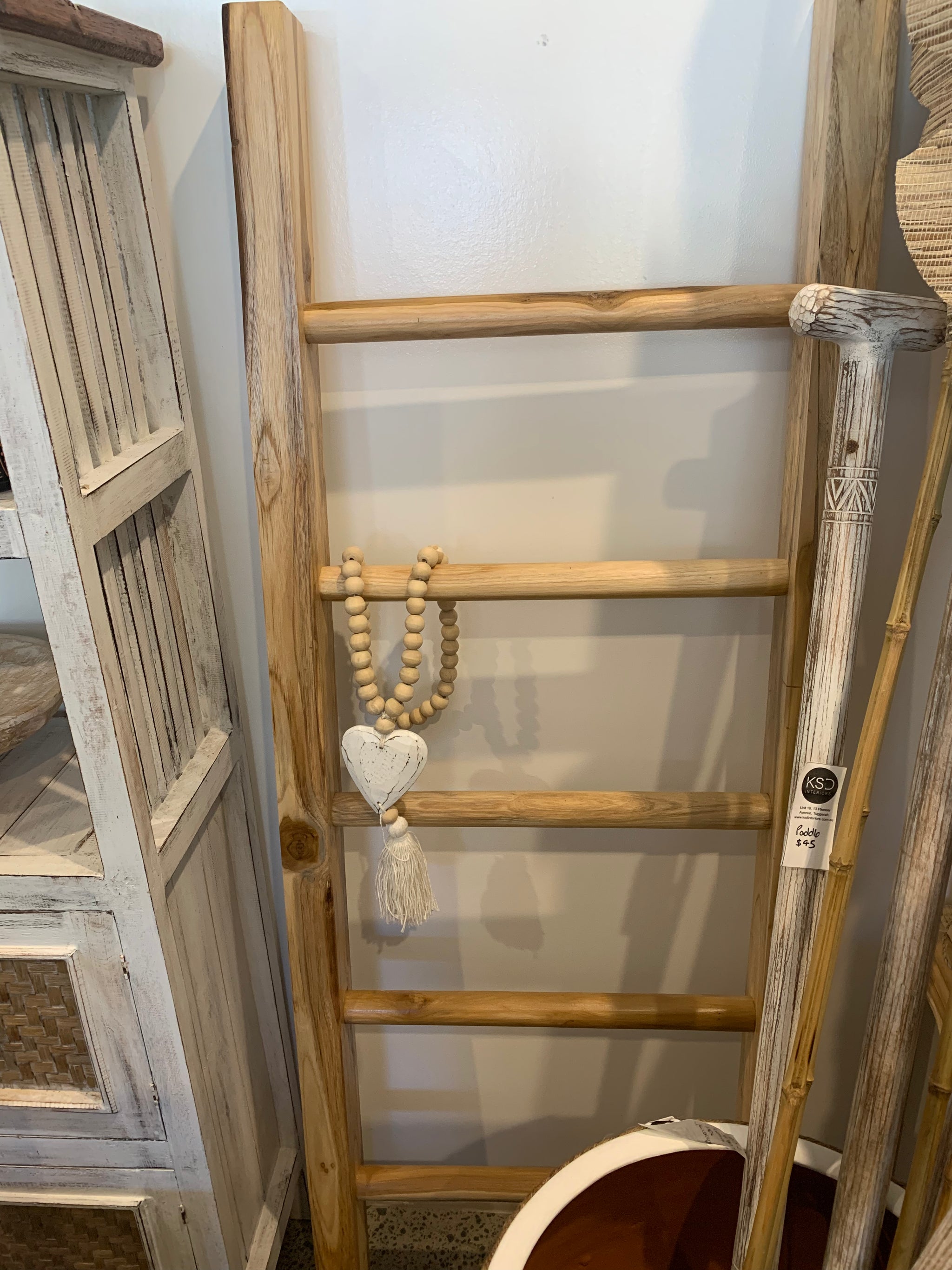 Decorative timber ladder. Natural. Square uprights - Bali Beach Beyond