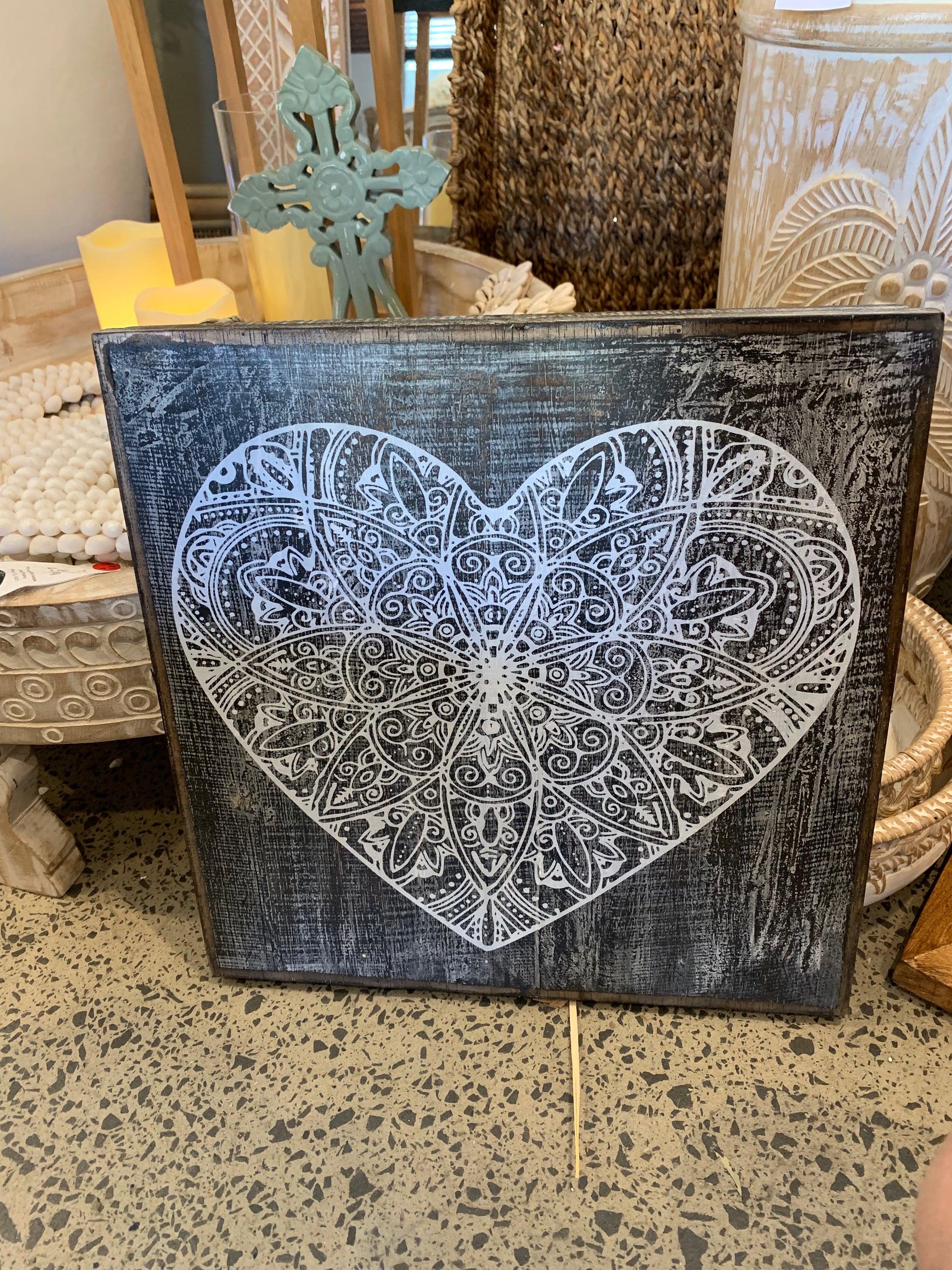 Clearance. Mandala painted black heart wall hanging. Usually $25 - Bali Beach Beyond
