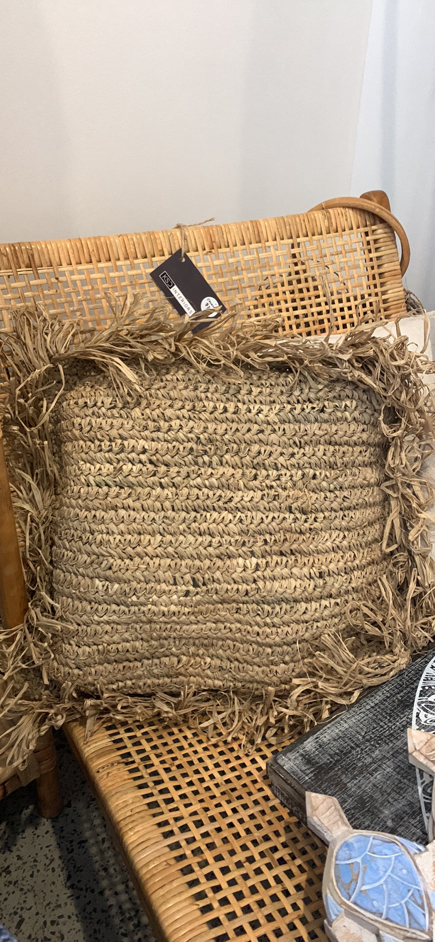 Square raffia cushion and insert - Bali Beach Beyond