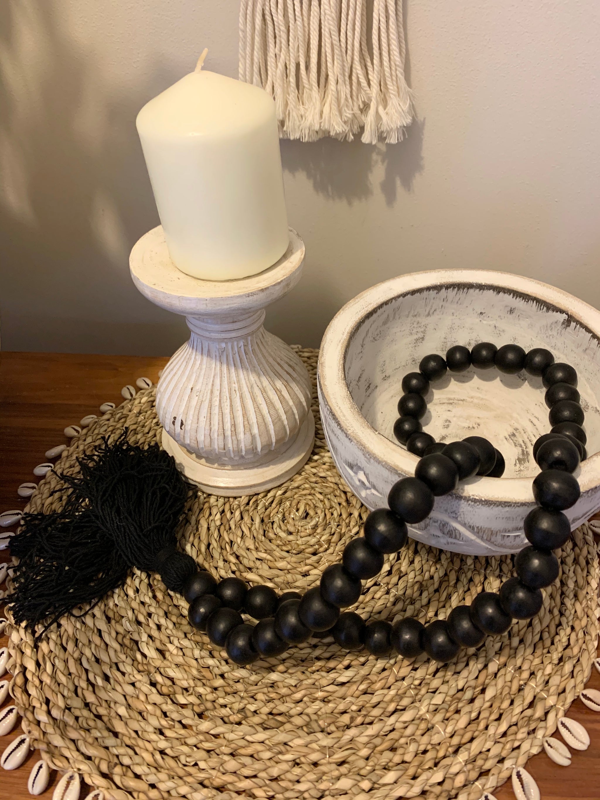 Black bead necklace / tassel decoration. 60cm approx - Bali Beach Beyond