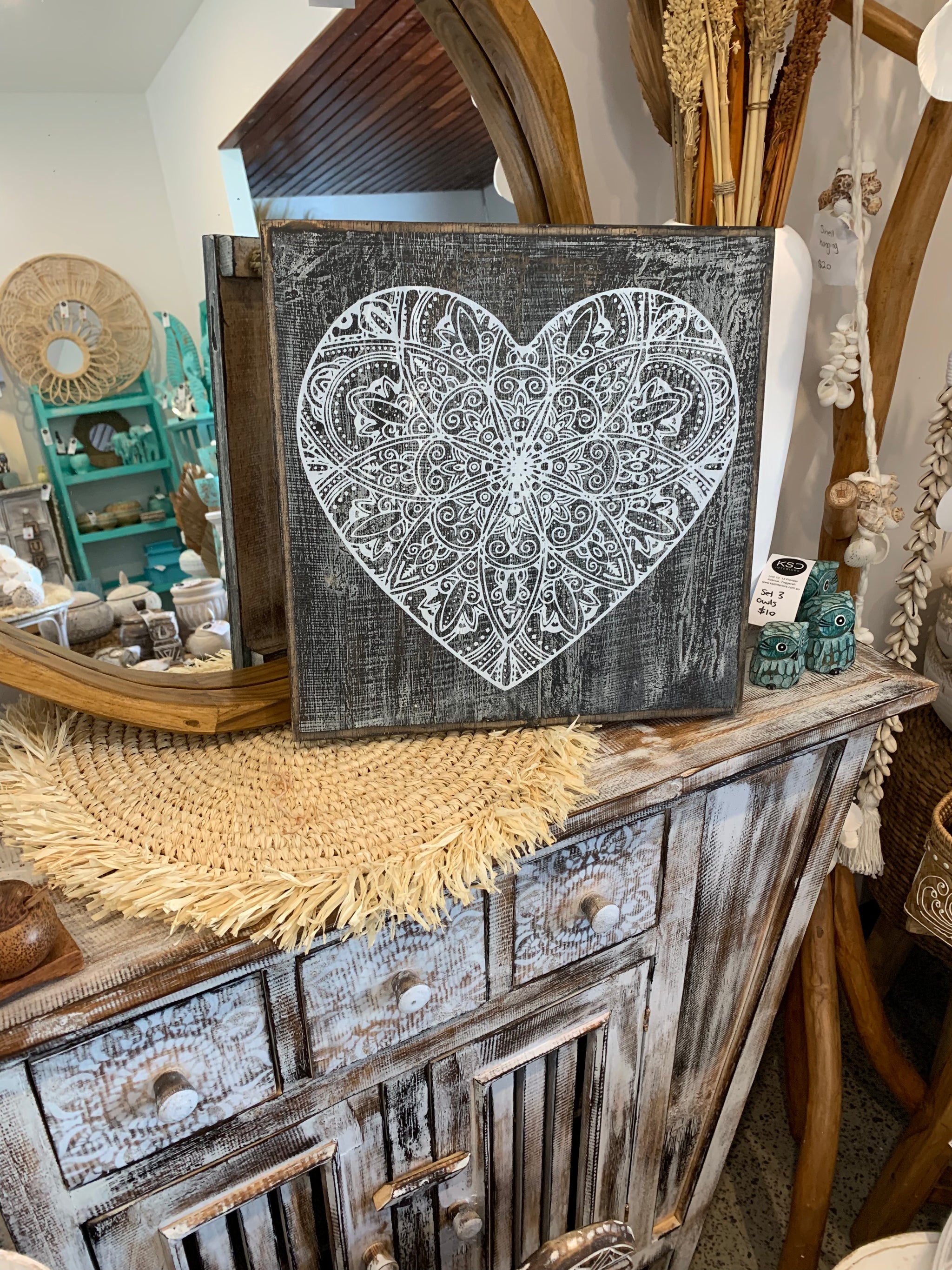 Clearance. Mandala painted black heart wall hanging. Usually $25 - Bali Beach Beyond