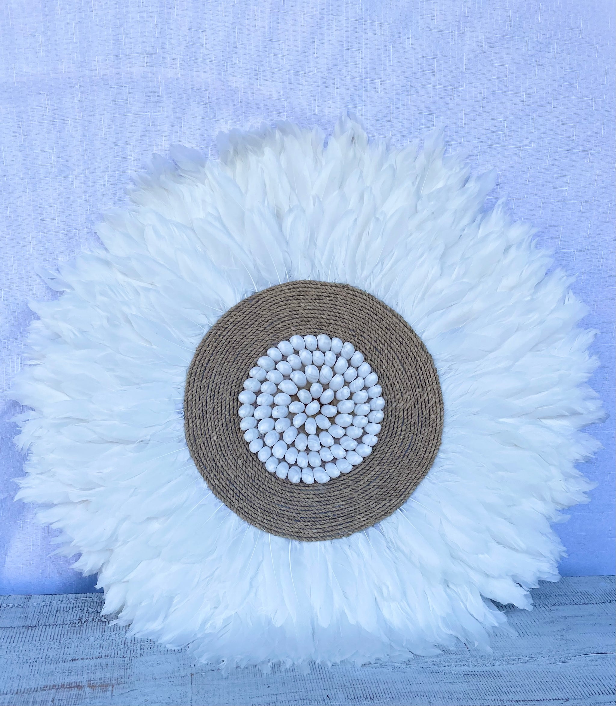White feather juju with jute and white shell detail - Bali Beach Beyond
