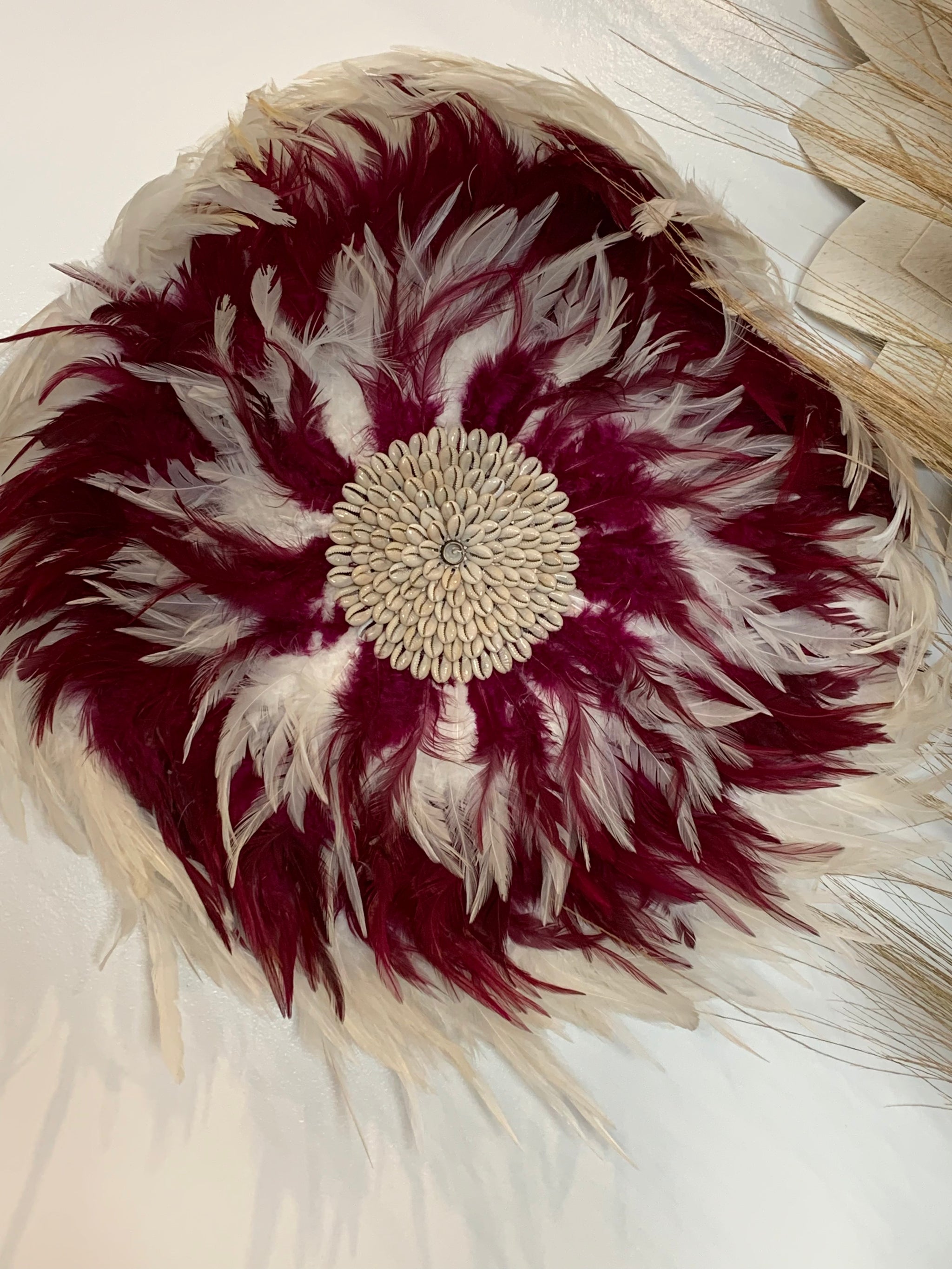 Burgundy and white juju with natural shell detail 50cm. Usually $50 - Bali Beach Beyond
