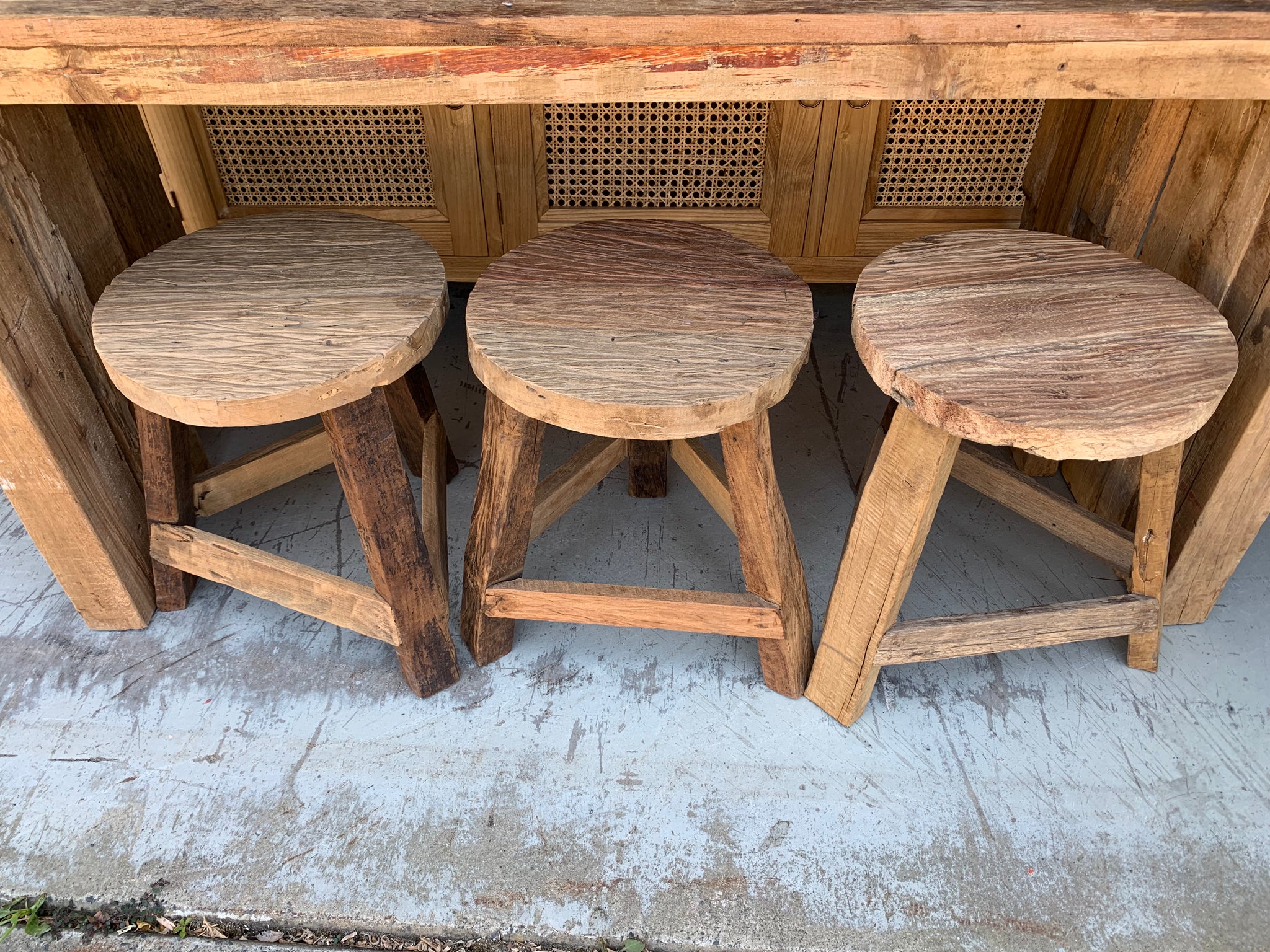 Solid recycled timber round stool. - Bali Beach Beyond