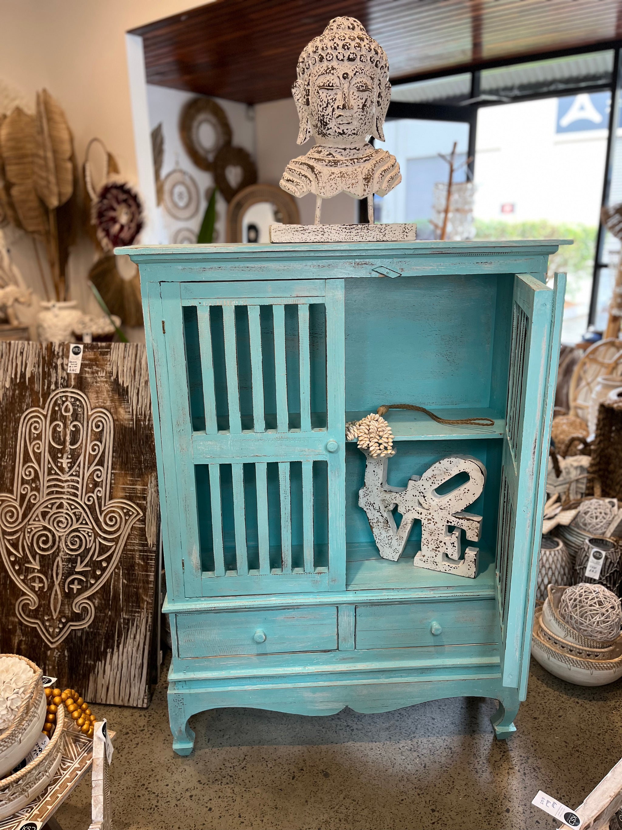 Turquoise 2 door cabinet / cupboard - Bali Beach Beyond