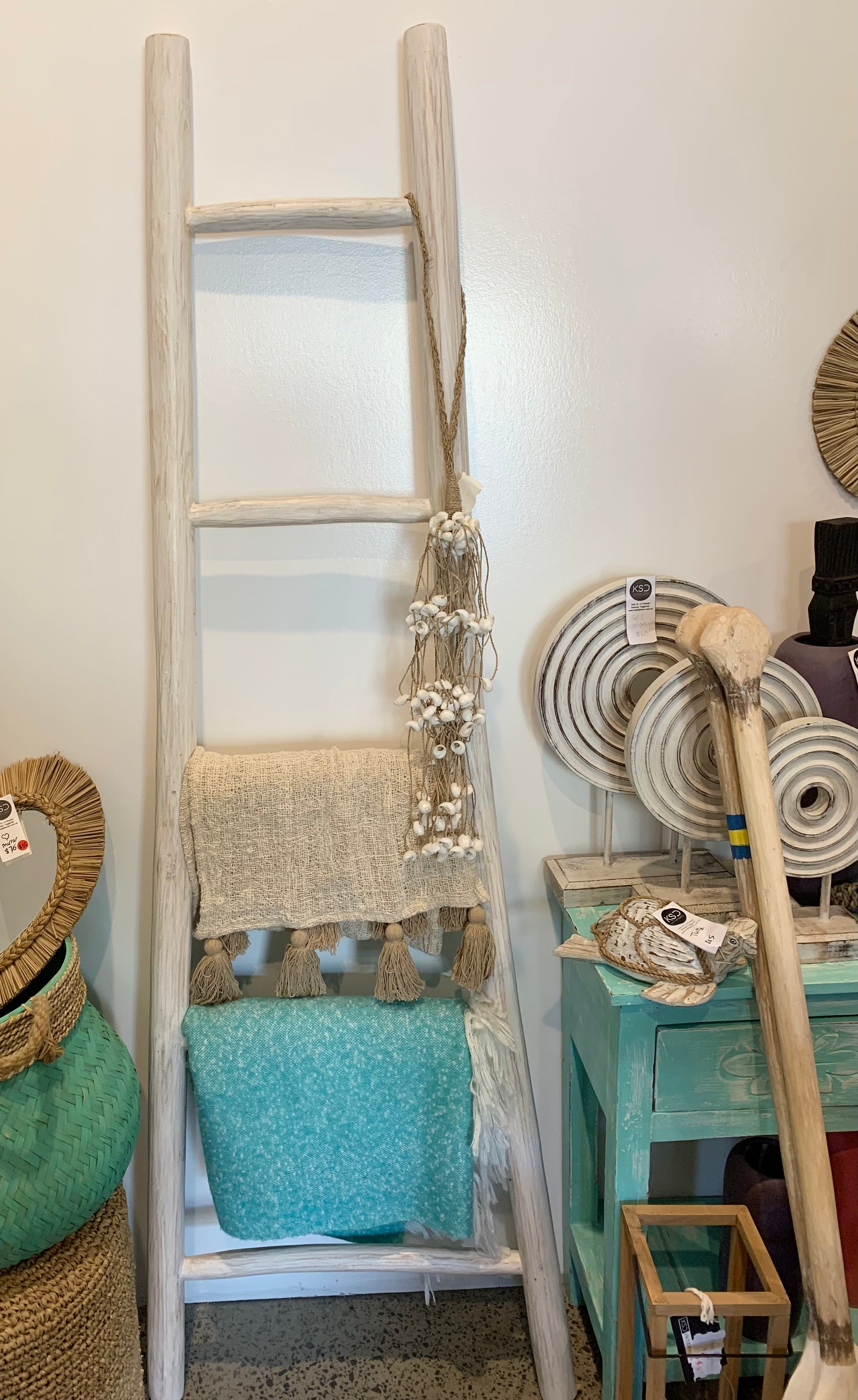 Angled white timber ladder - Bali Beach Beyond