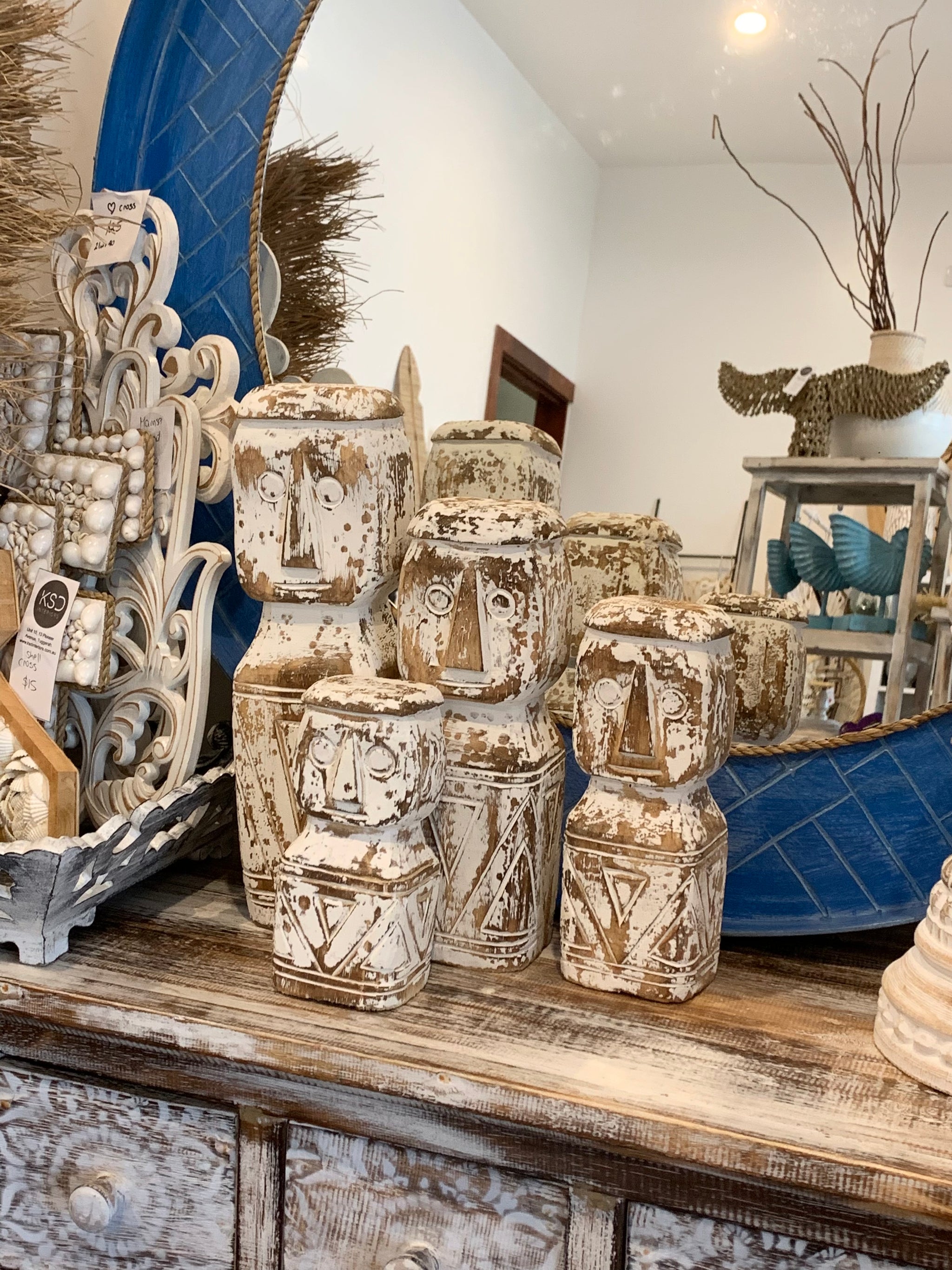 Tribal Man statue Set of 4 - Bali Beach Beyond