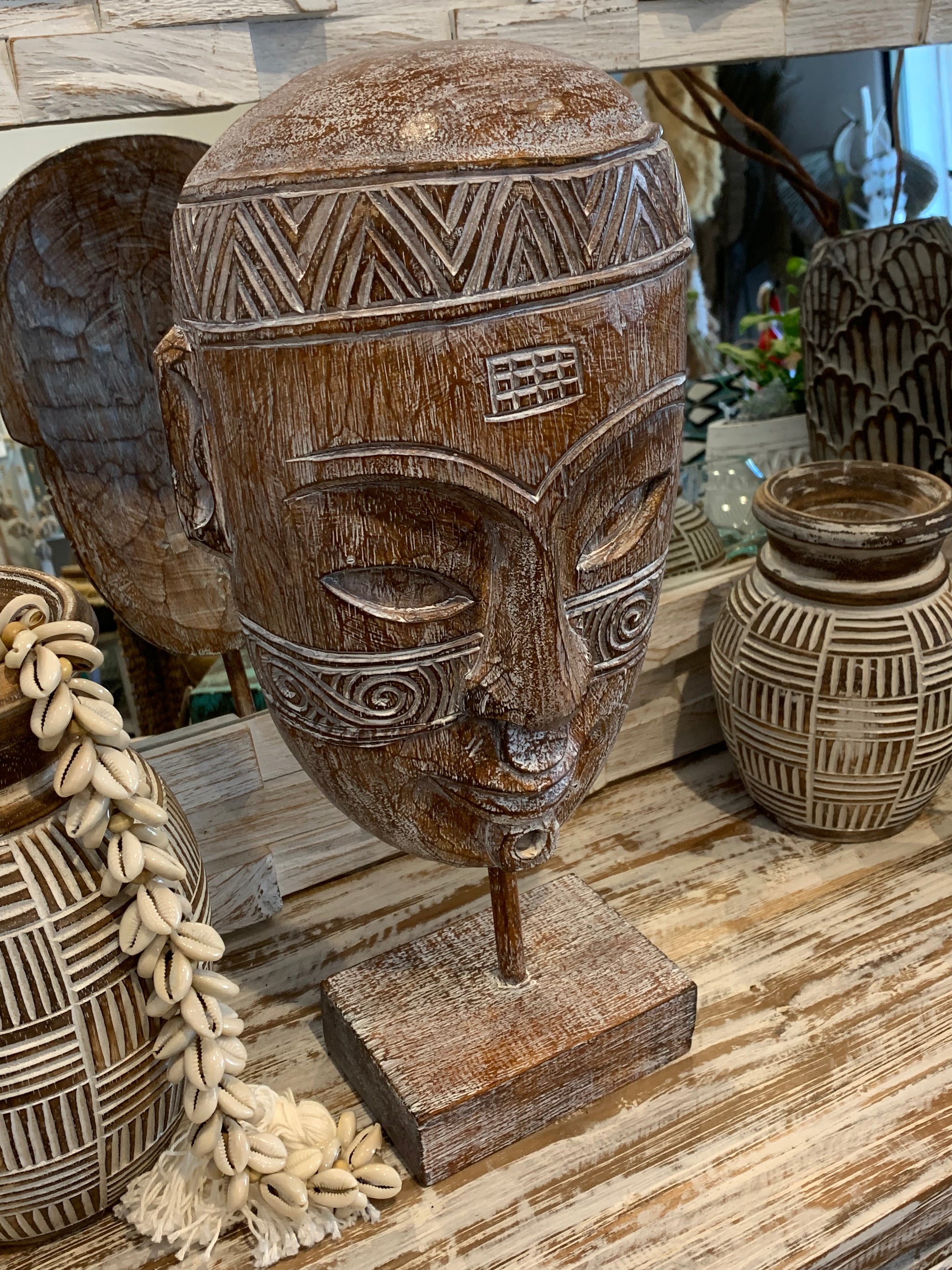 Tribal mask on stand M - Bali Beach Beyond