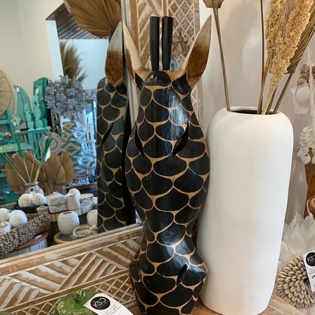 Black handpainted timber giraffe mask. Wall hanging - Bali Beach Beyond
