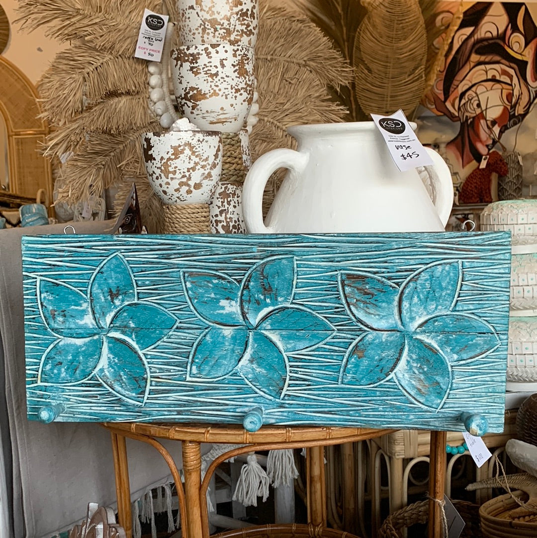 Turquoise blue Flower timber coat rack / hook. - Bali Beach Beyond