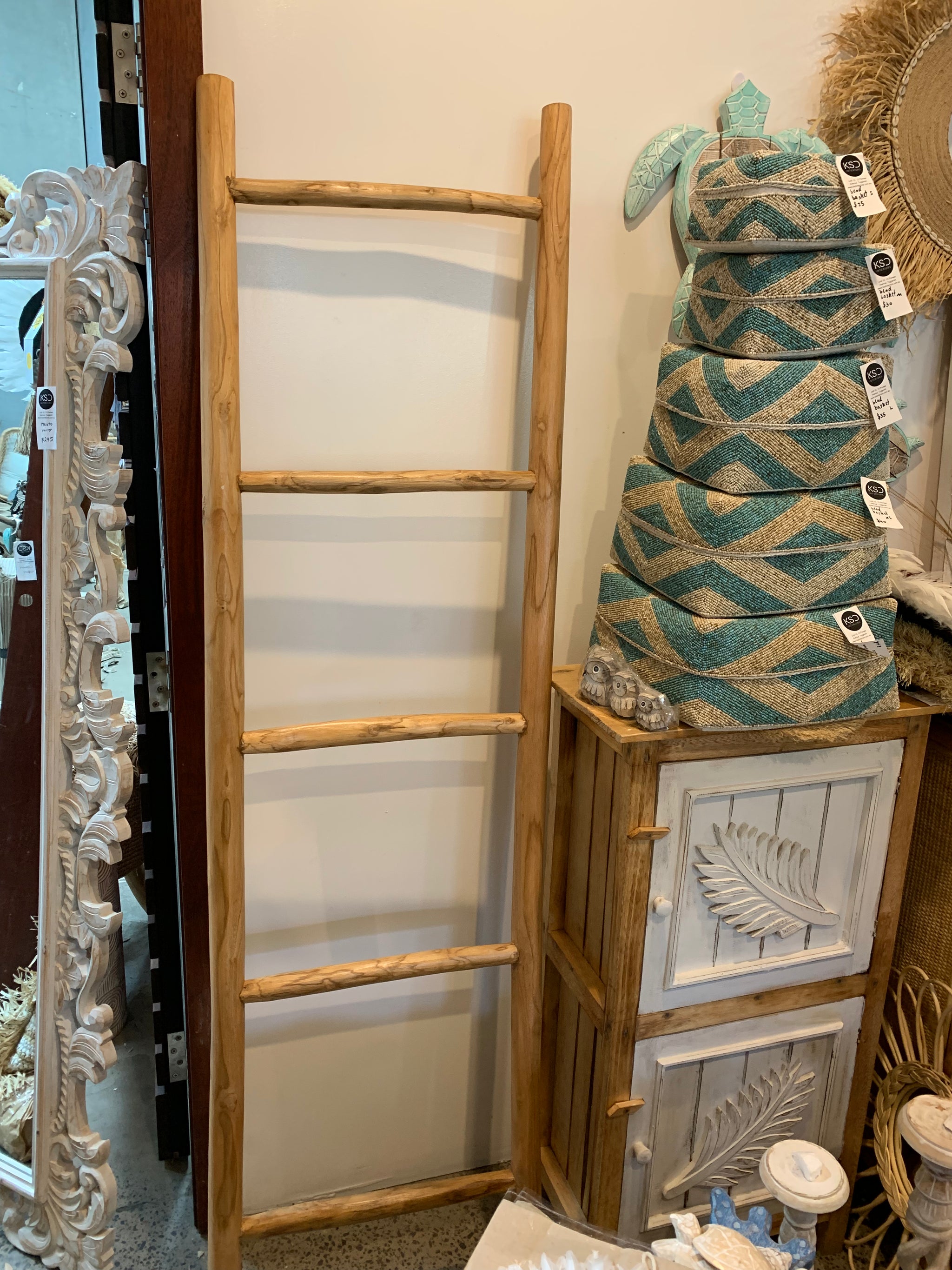 Decorative timber ladder. Natural Finish 180cm h - Bali Beach Beyond